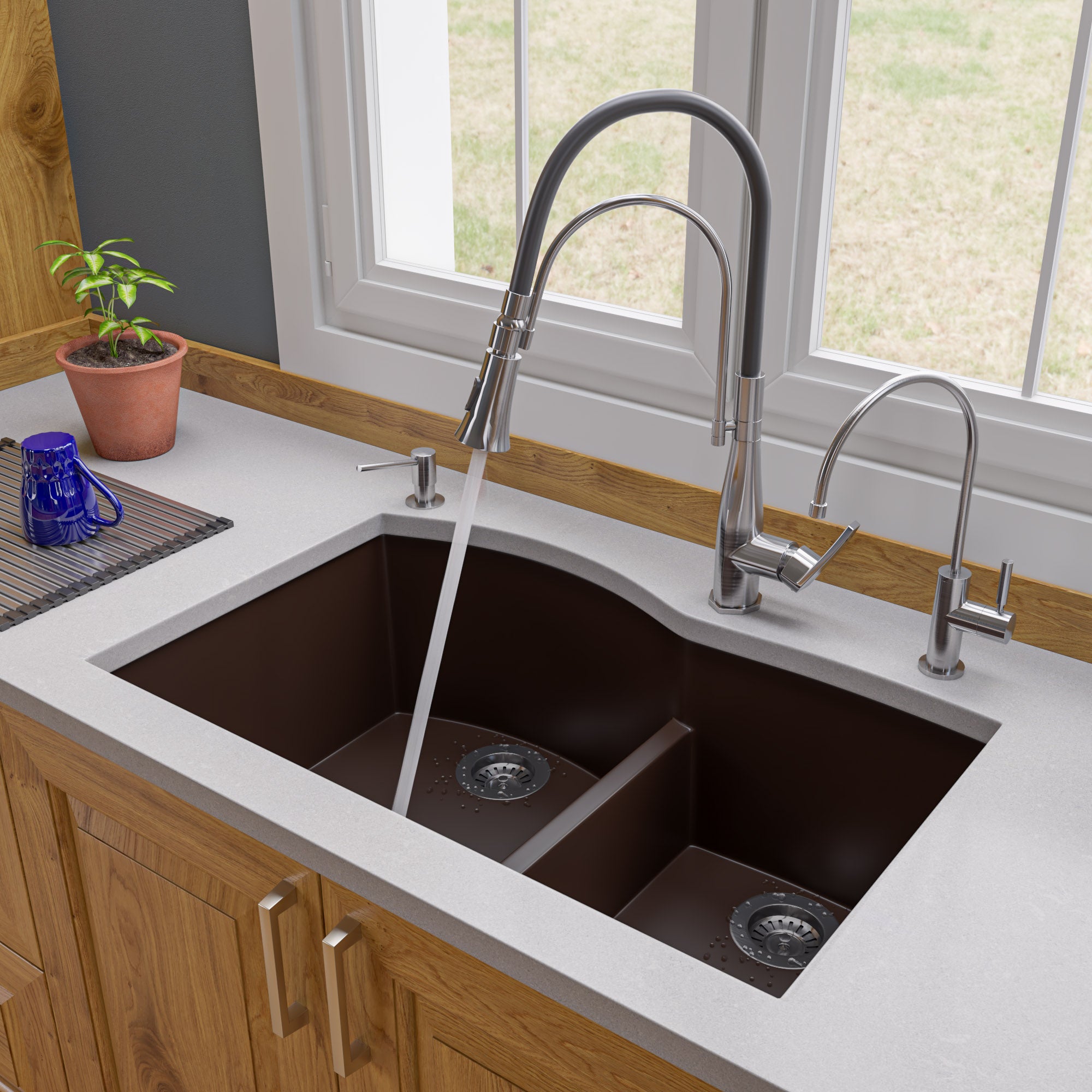 ALFI brand AB3320UM 33" Double Bowl Undermount Granite Composite Kitchen Sink