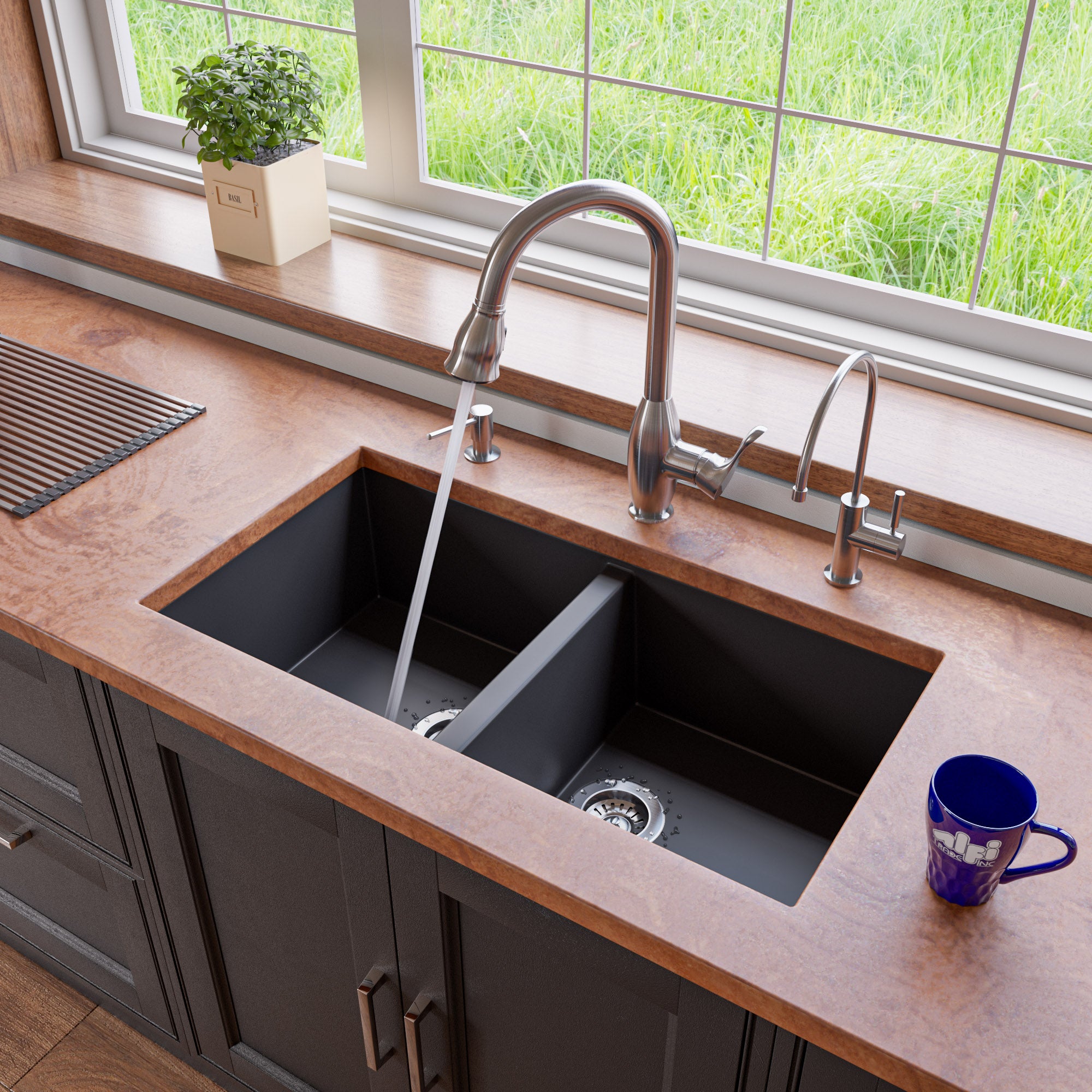 ALFI brand AB3420UM 34" Undermount Double Bowl Granite Composite Kitchen Sink