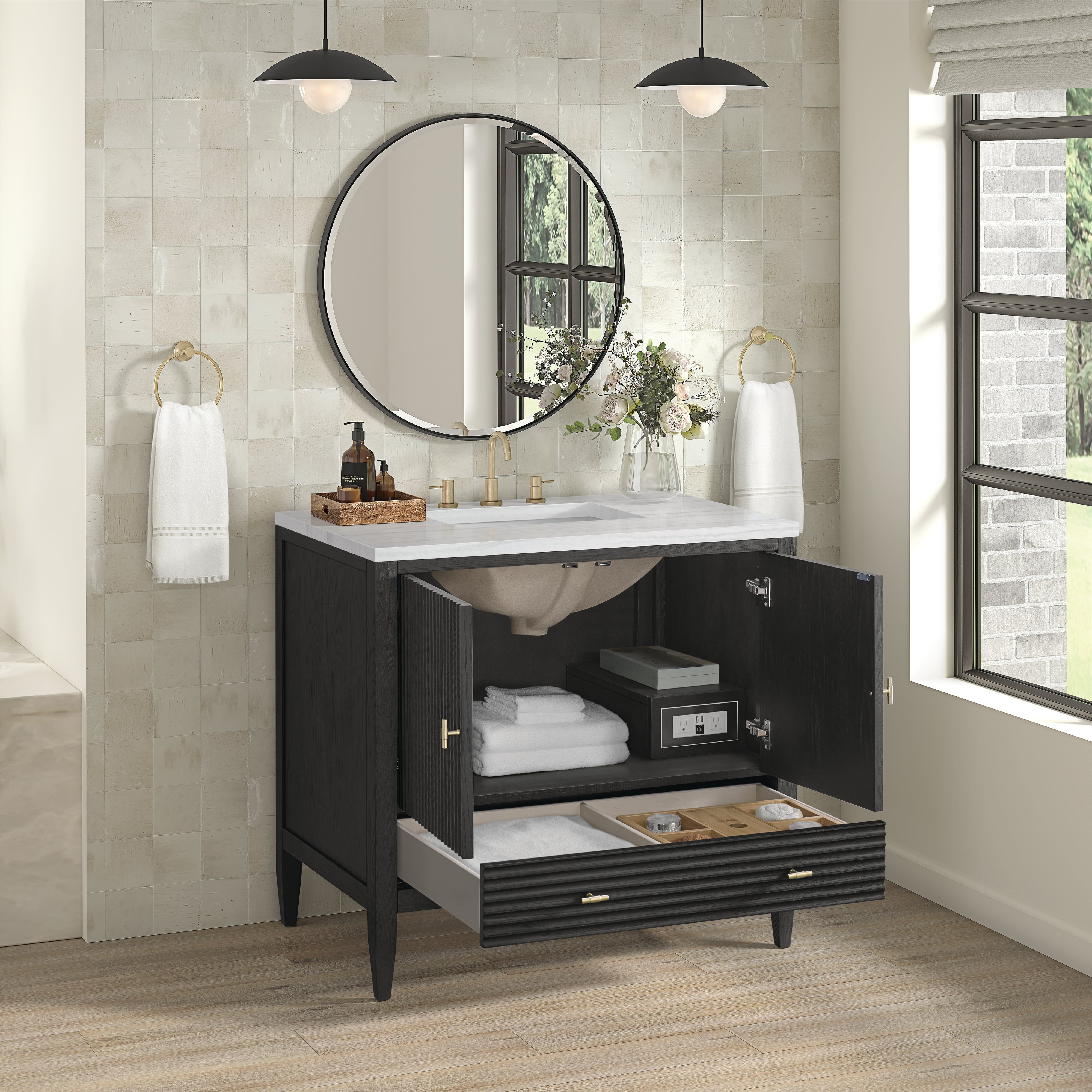 James Martin Myrrin 36" Vanity in Carbon Oak with 3cm Countertop
