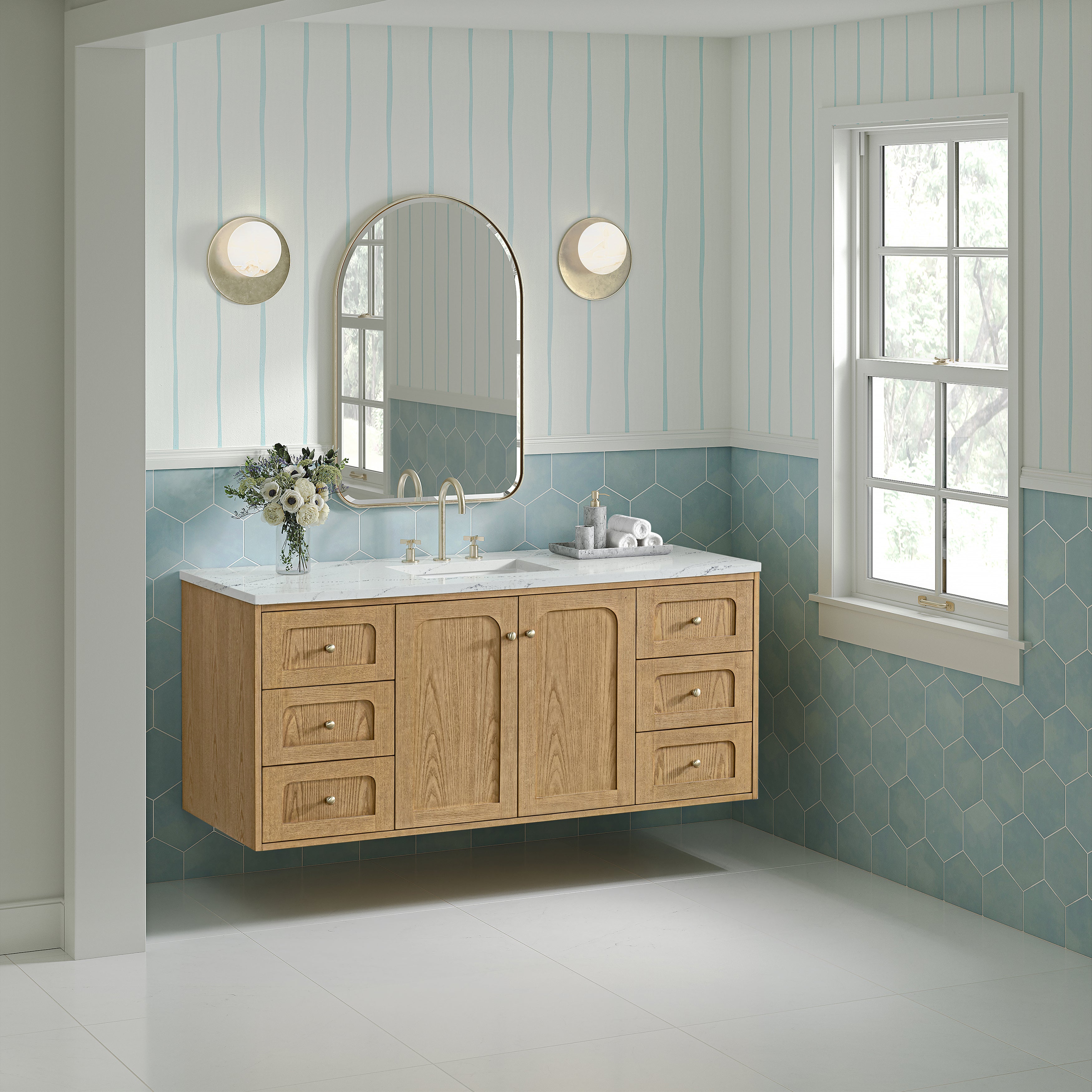 James Martin Laurent 60" Single Vanity in Light Natural Oak with 3cm Countertop and FreePower Wireless Charger