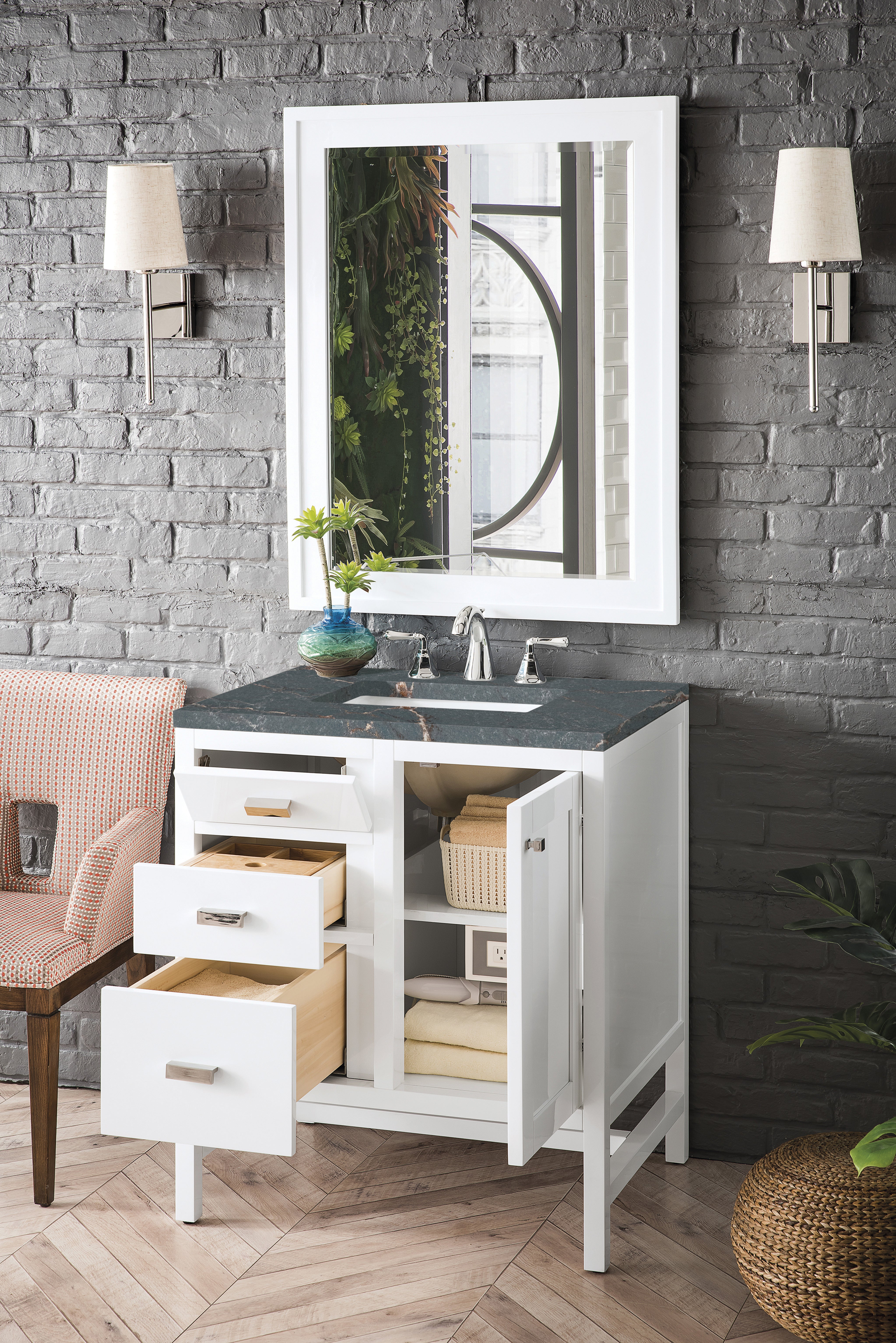 James Martin Addison 30" Single Vanity in Glossy White with 3cm Countertop
