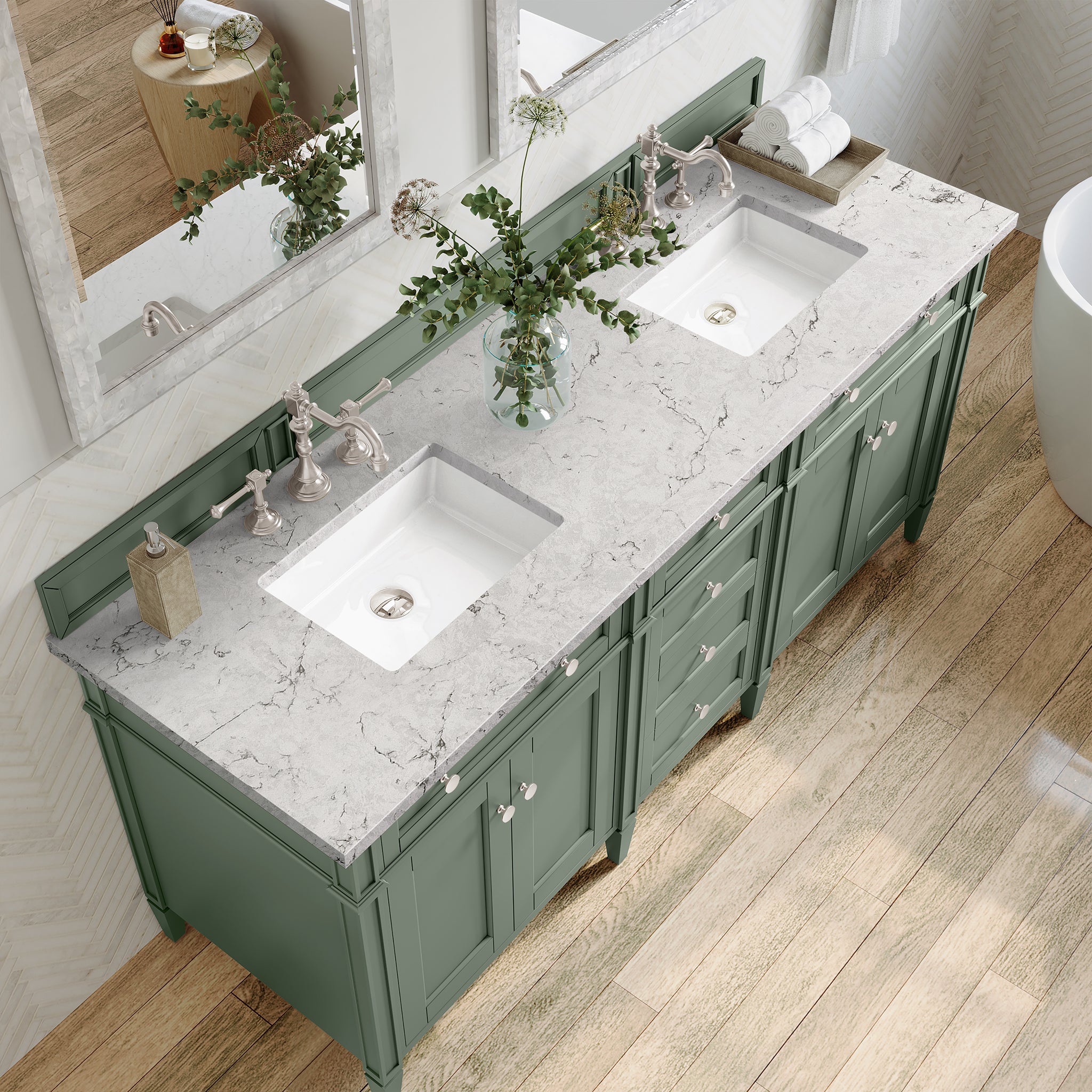 James Martin Brittany 72" Double Vanity in Smokey Celadon with 3cm Countertop