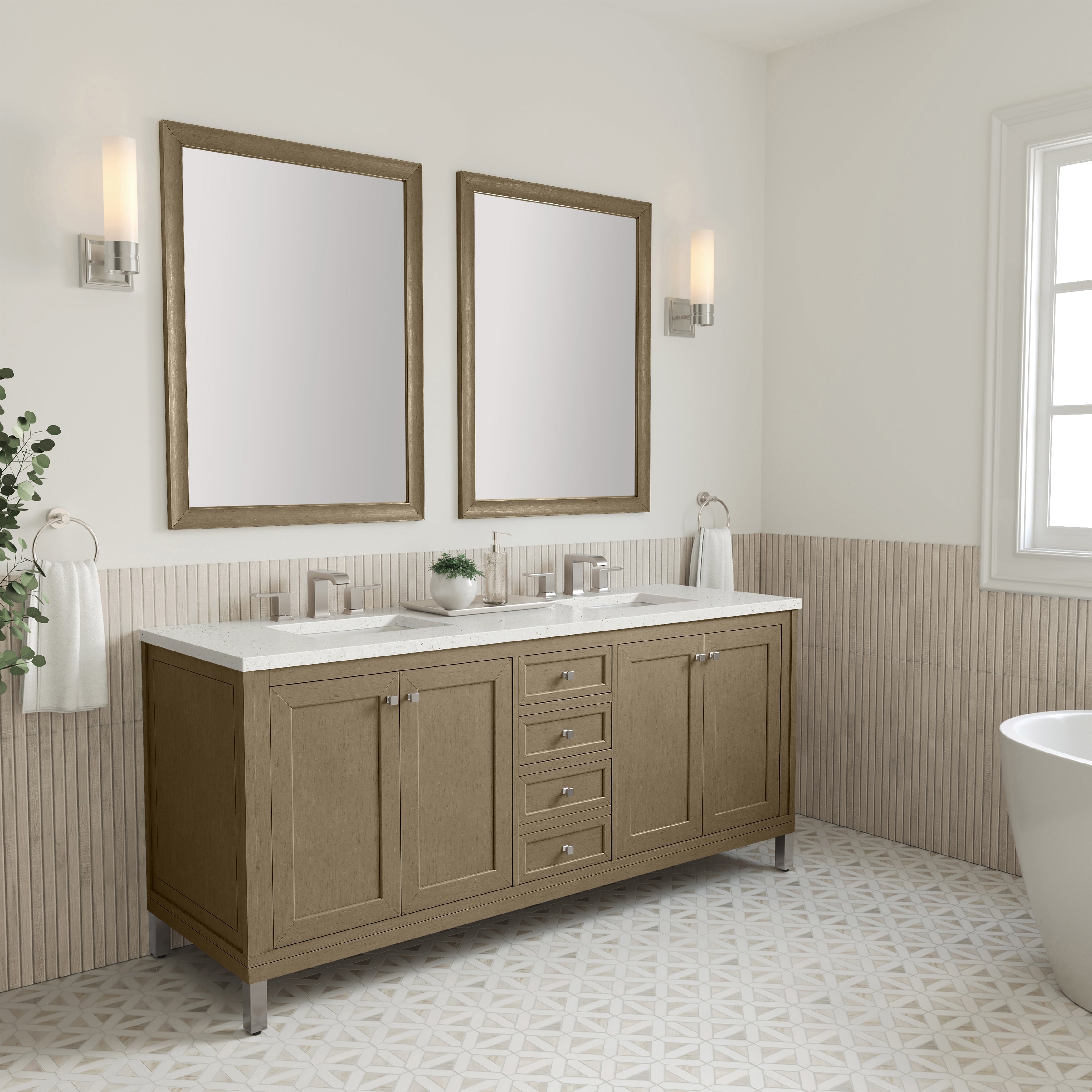 James Martin Chicago 72" Double Vanity in Walnut Whisper with 3cm Countertop
