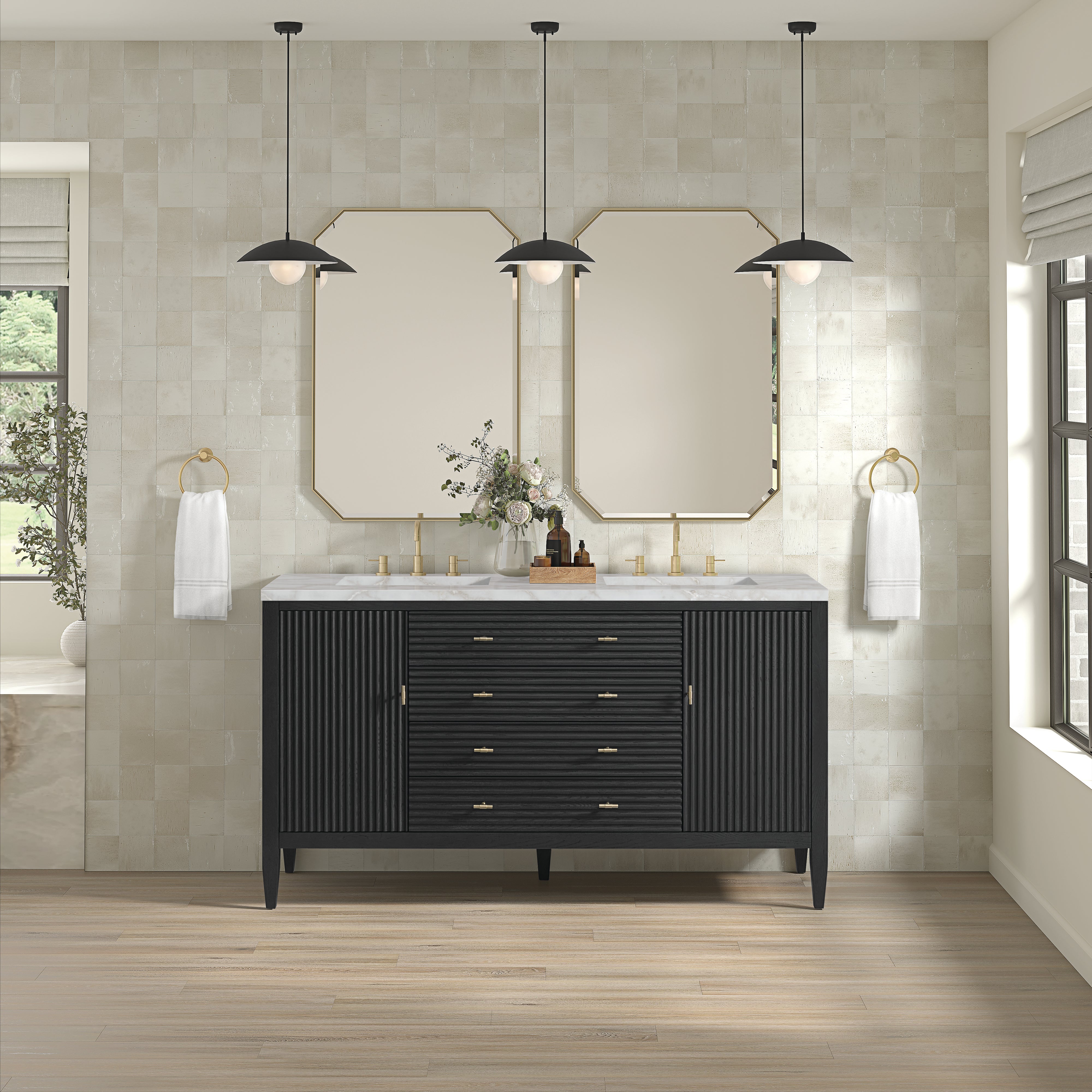 James Martin Myrrin 60" Double Vanity in Carbon Oak with 3cm Countertop