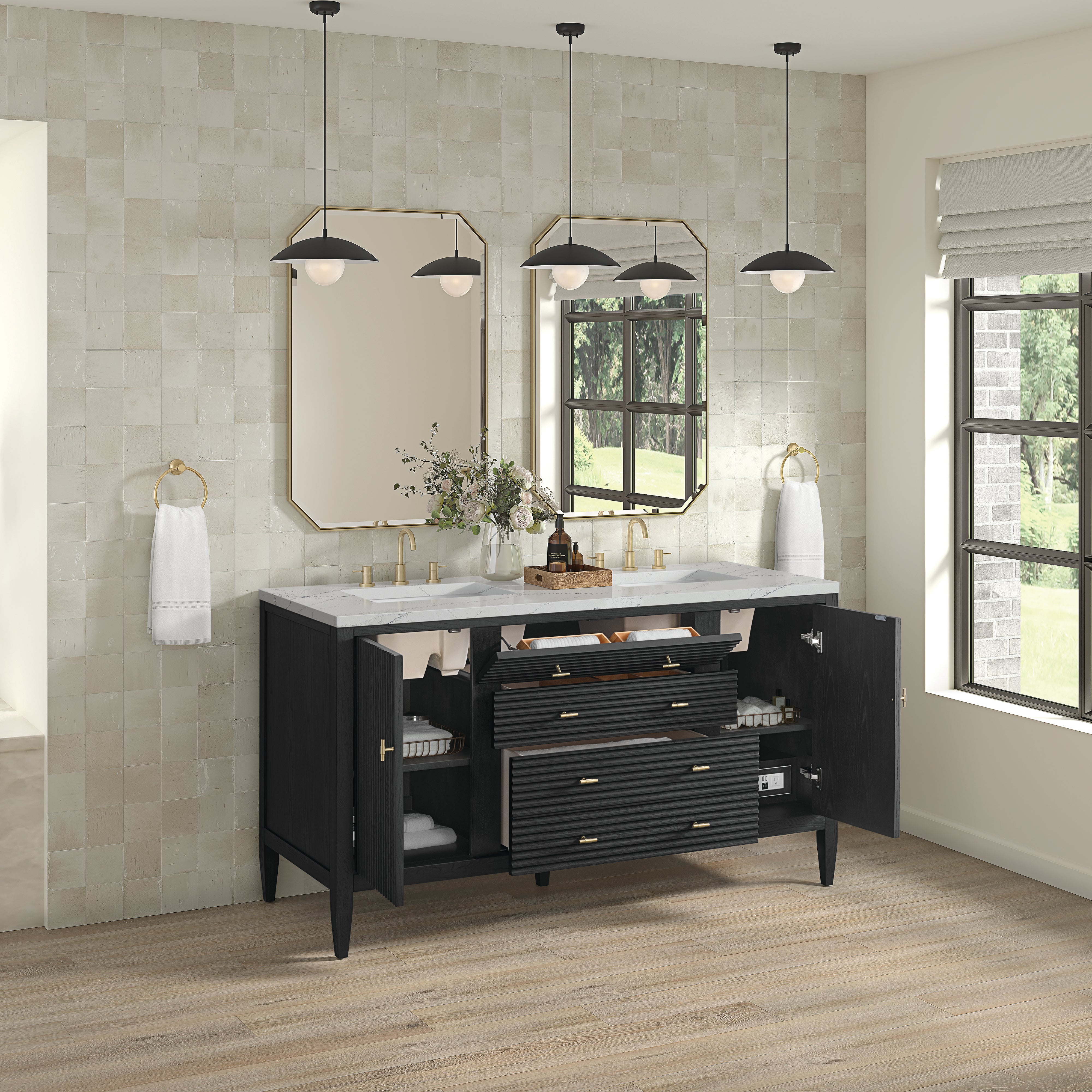 James Martin Myrrin 60" Double Vanity in Carbon Oak with 3cm Countertop
