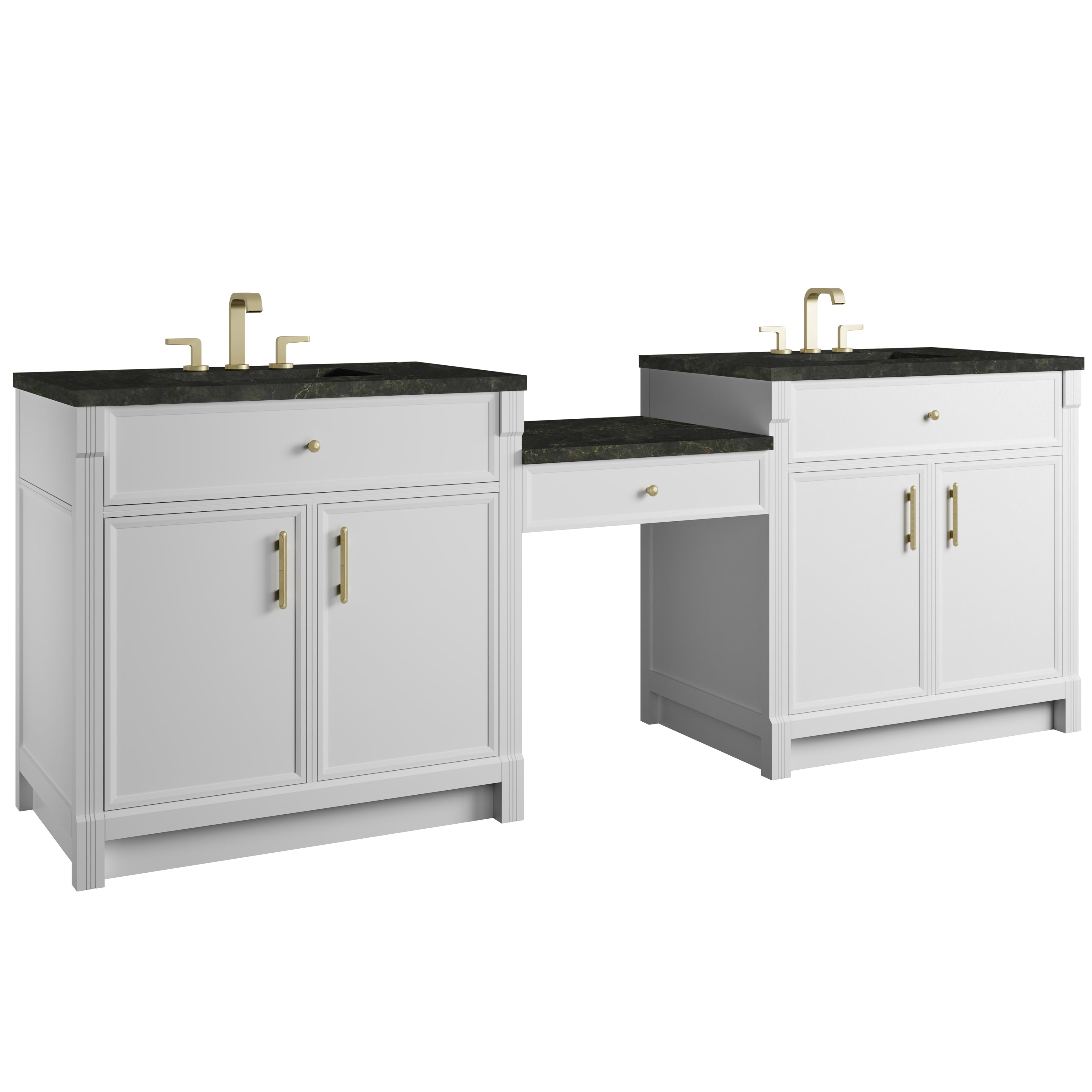 James Martin Bellshire 96" Dual Vanity Set with 24" Make-Up Counter in Bright White with 3cm Countertop