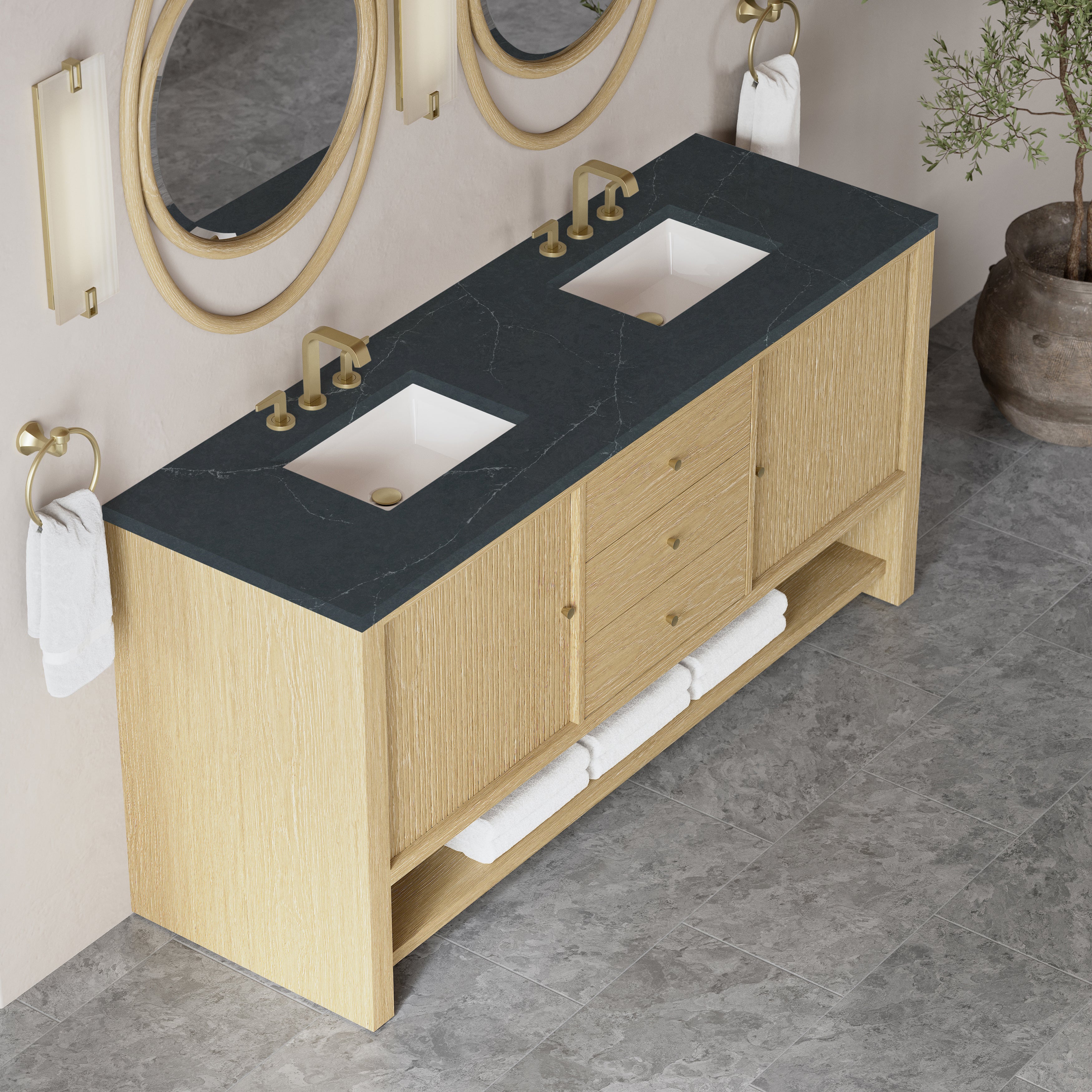 James Martin Marigot 72" Double Vanity in Sunwashed Oak with 3cm Countertop