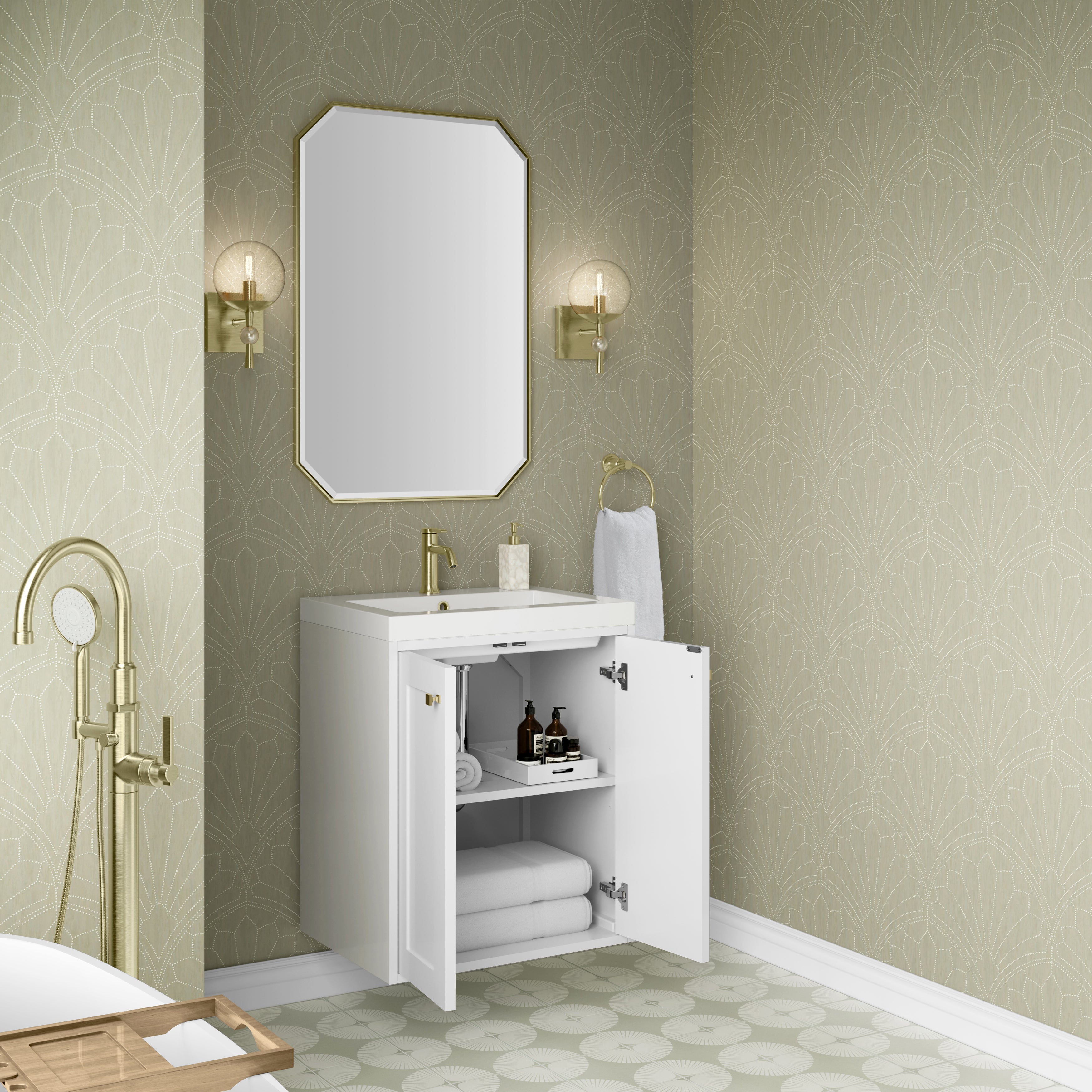 James Martin Chianti 24" Single Vanity in Glossy White with White Glossy Composite Stone Top
