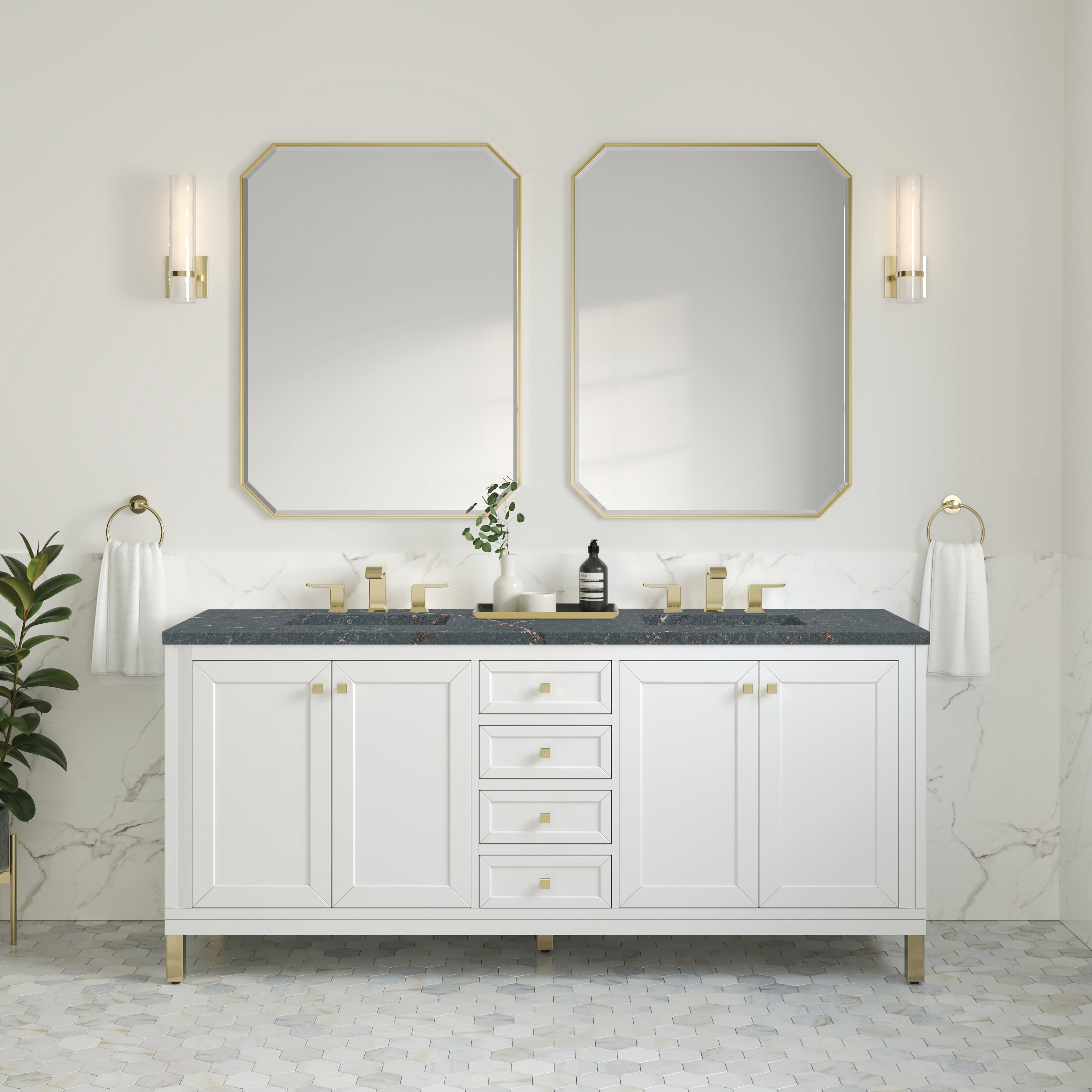James Martin Chicago 72" Double Vanity in Glossy White with 3cm Countertop