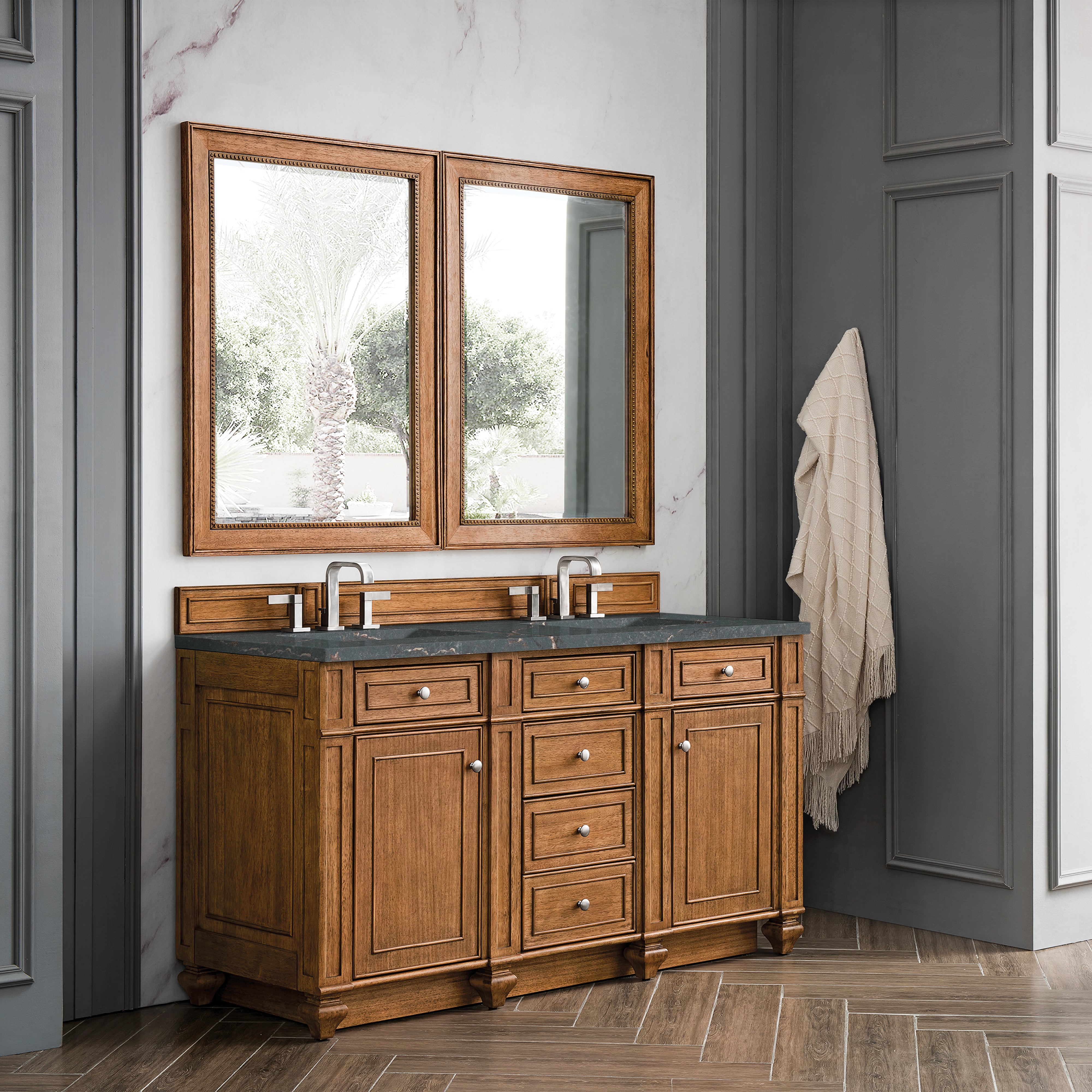 James Martin Bristol 60" Double Vanity in Saddle Brown with 3cm Countertop