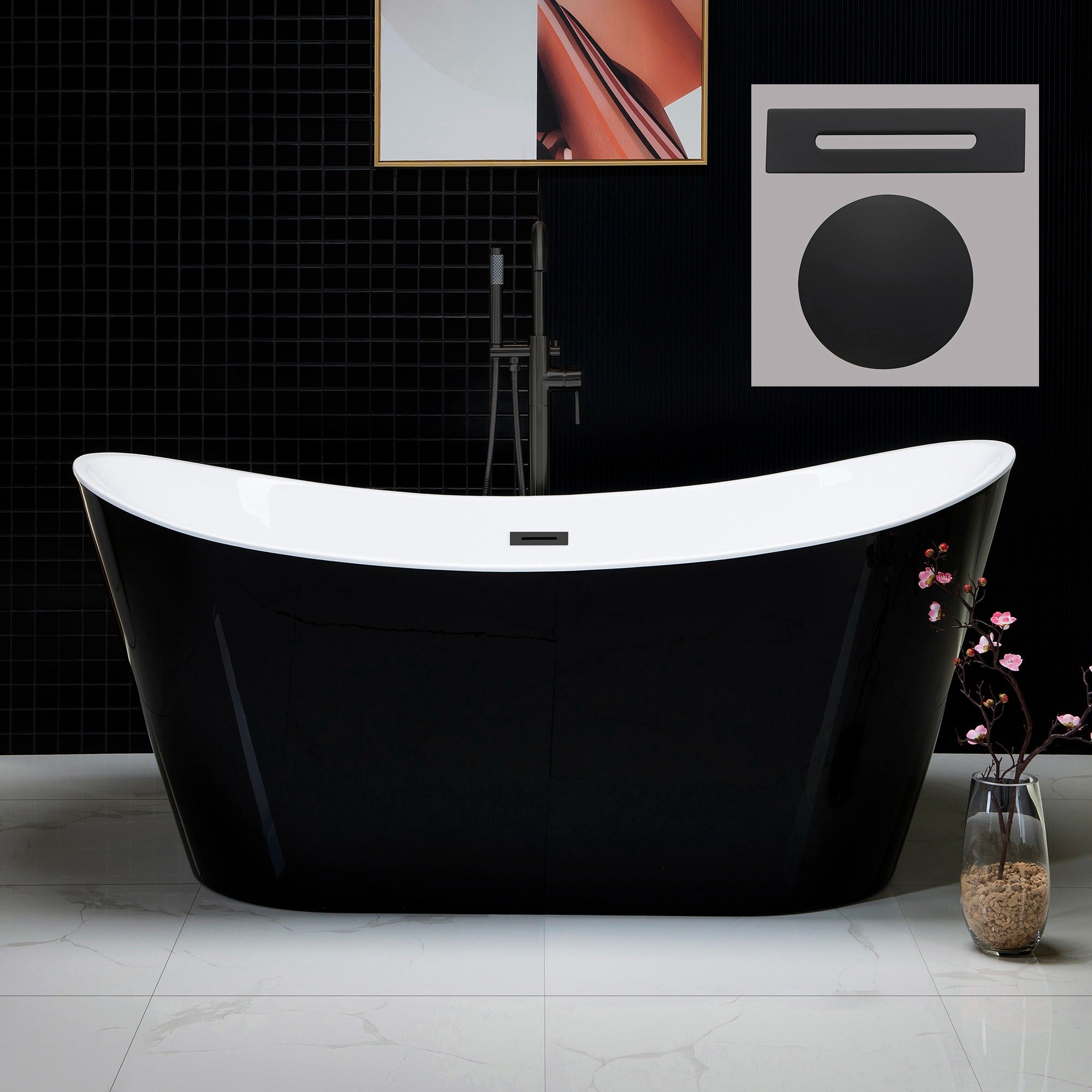 WOODBRIDGE 67" Acrylic Freestanding Bathtub Contemporary Soaking Tub with Drain & Overflow, B1815