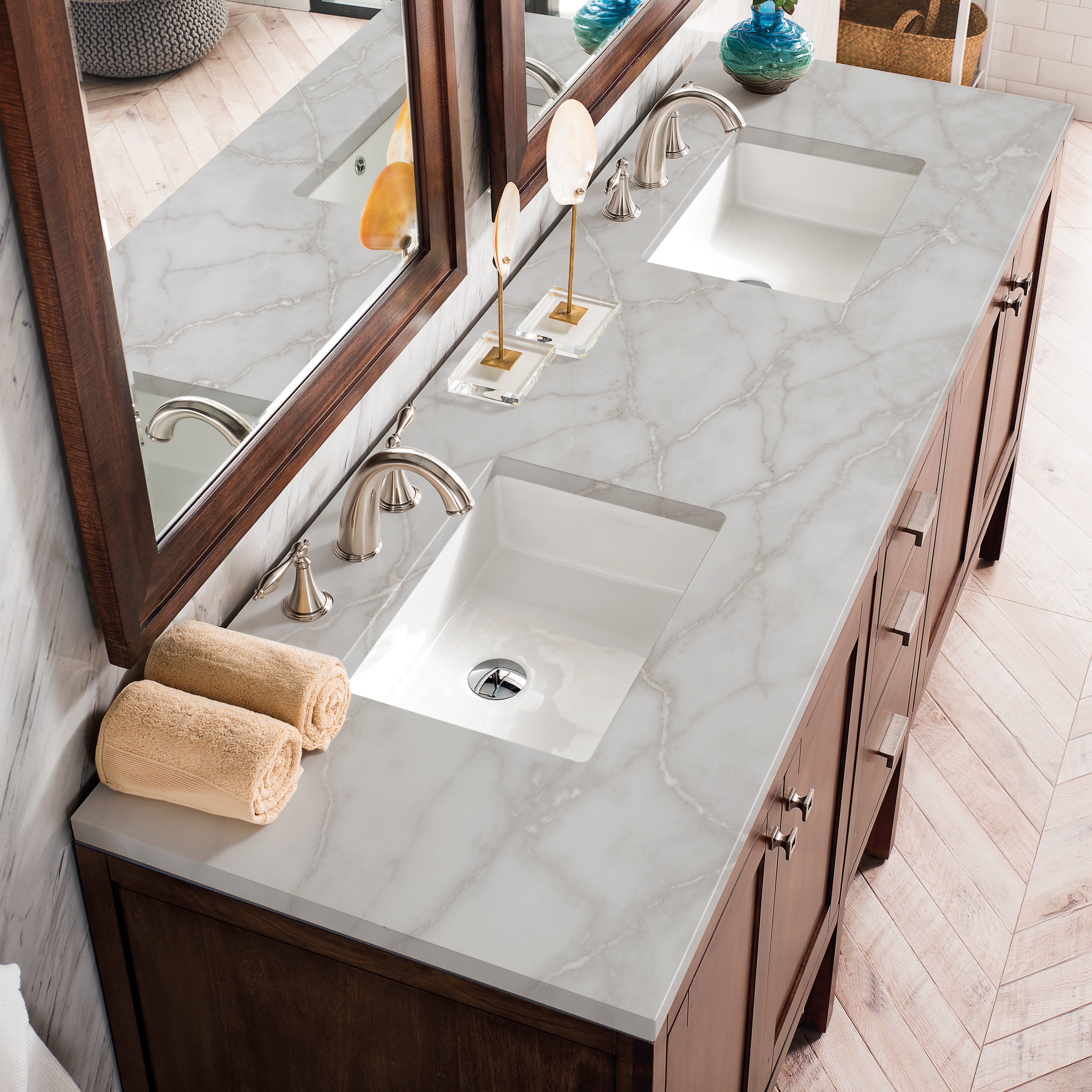 James Martin Addison 72" Double Vanity in Mid-Century Acacia with 3cm Countertop