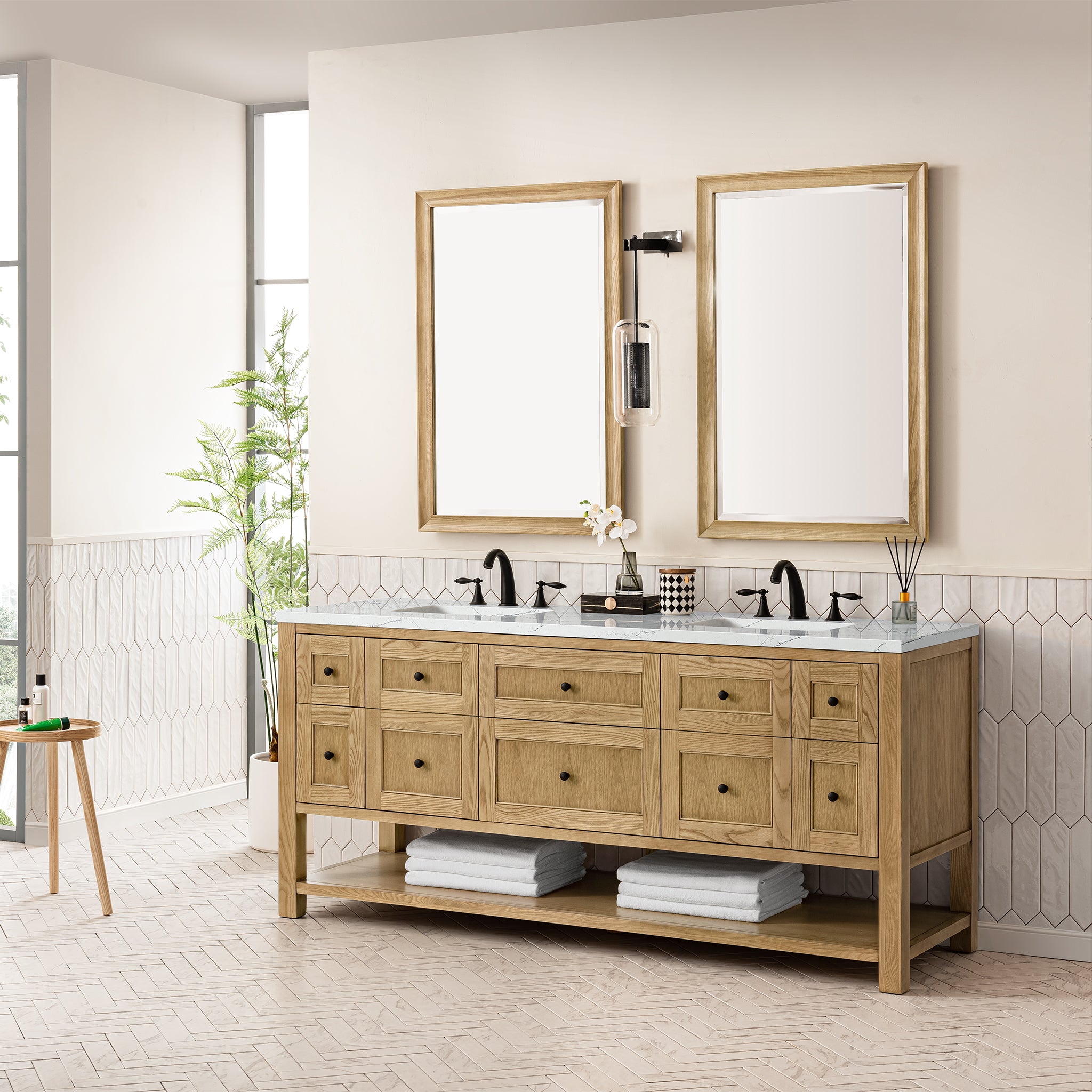 James Martin Breckenridge 72" Double Vanity in Light Natural Oak with 3cm Countertop and FreePower Wireless Charger