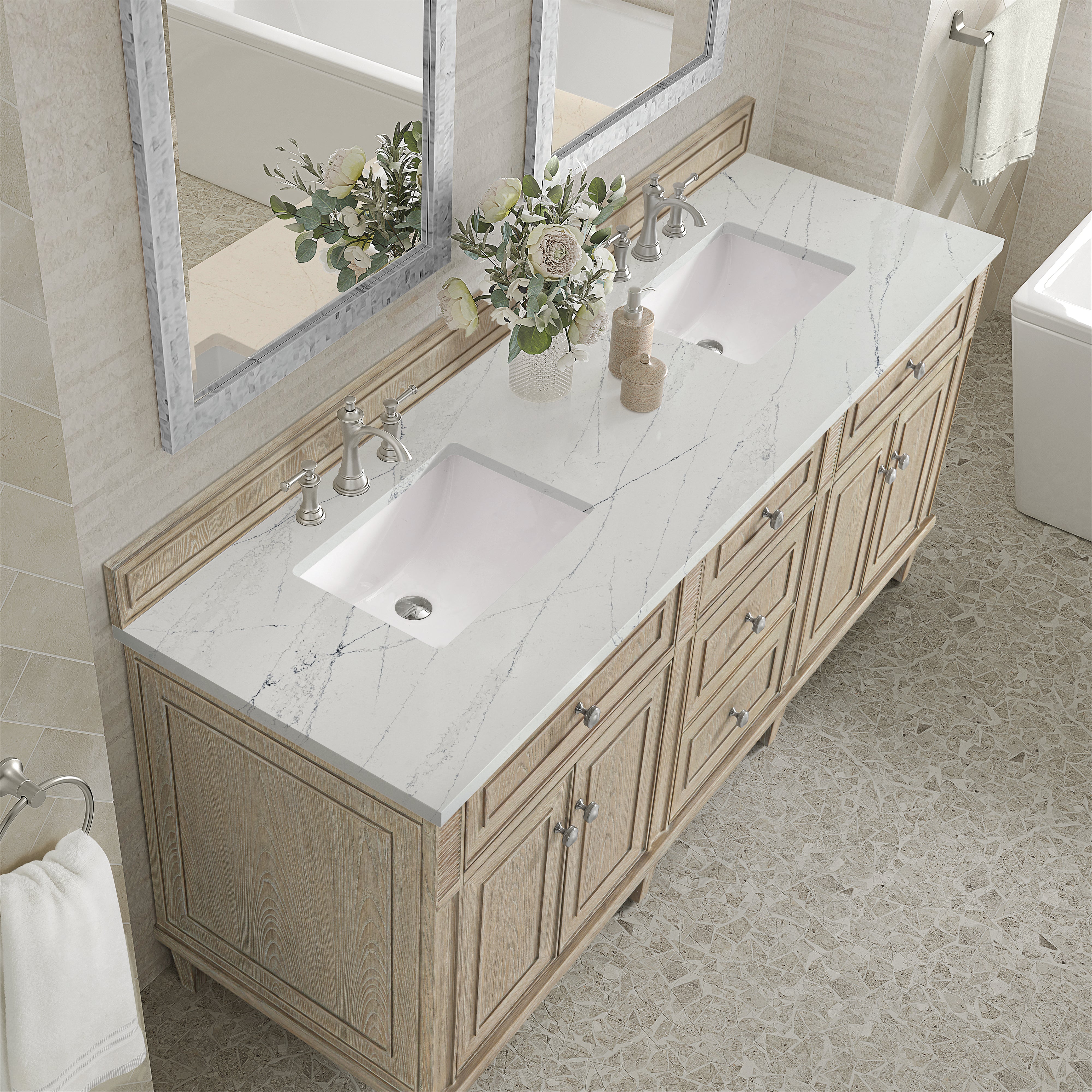 James Martin Lorelai 72" Double Vanity in Whitewashed Oak with 3cm Countertop