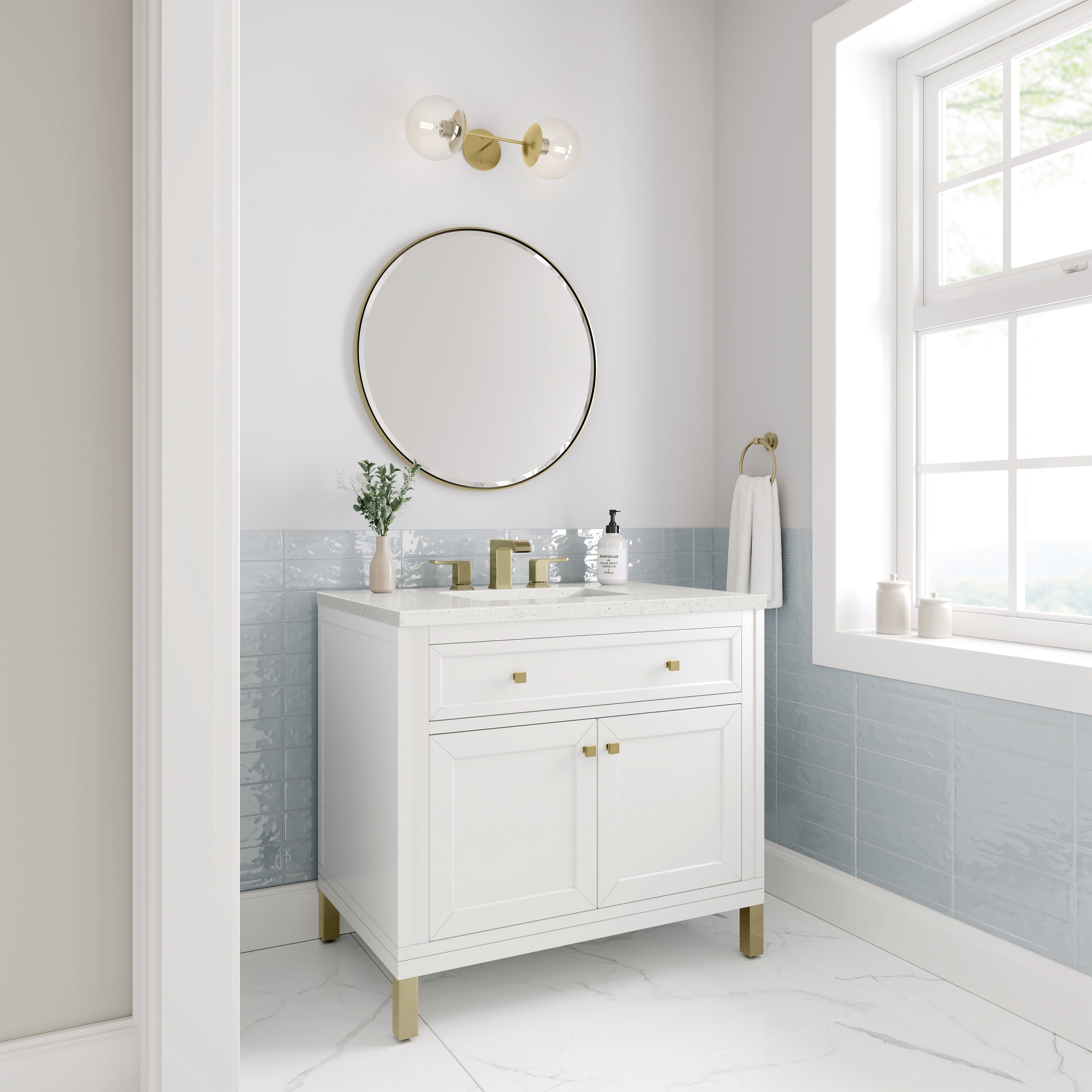 James Martin Chicago 36" Single Vanity in Glossy White with 3cm Countertop
