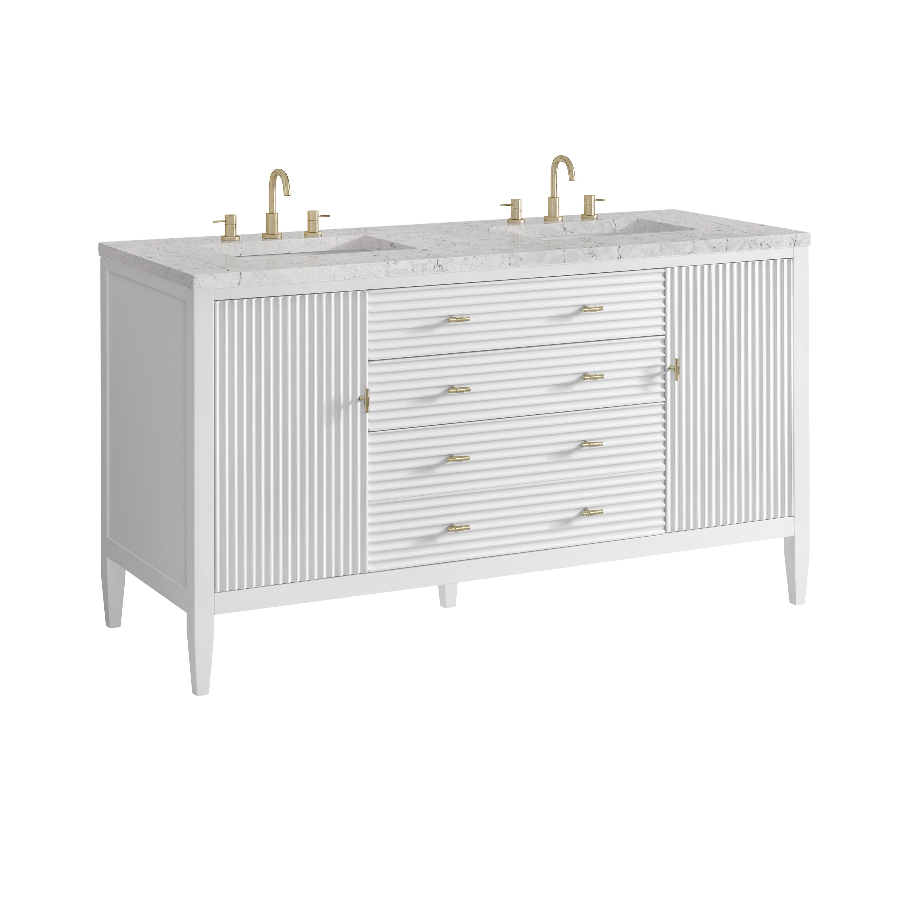 James Martin Myrrin 60" Double Vanity in Bright White with 3cm Countertop