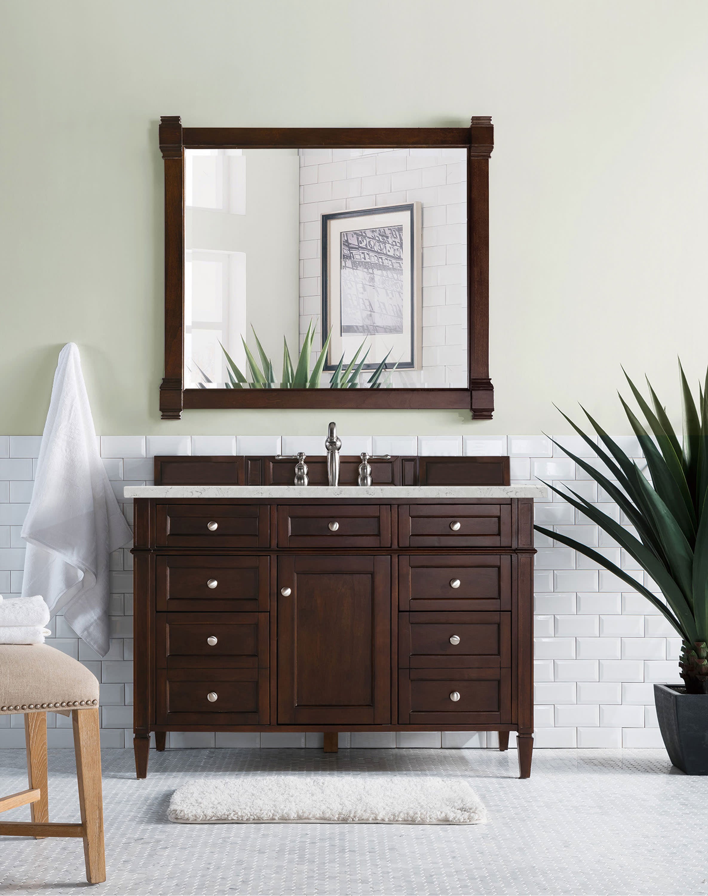 James Martin Brittany 48" Single Vanity in Burnished Mahogany with 3cm Countertop and FreePower Wireless Charger