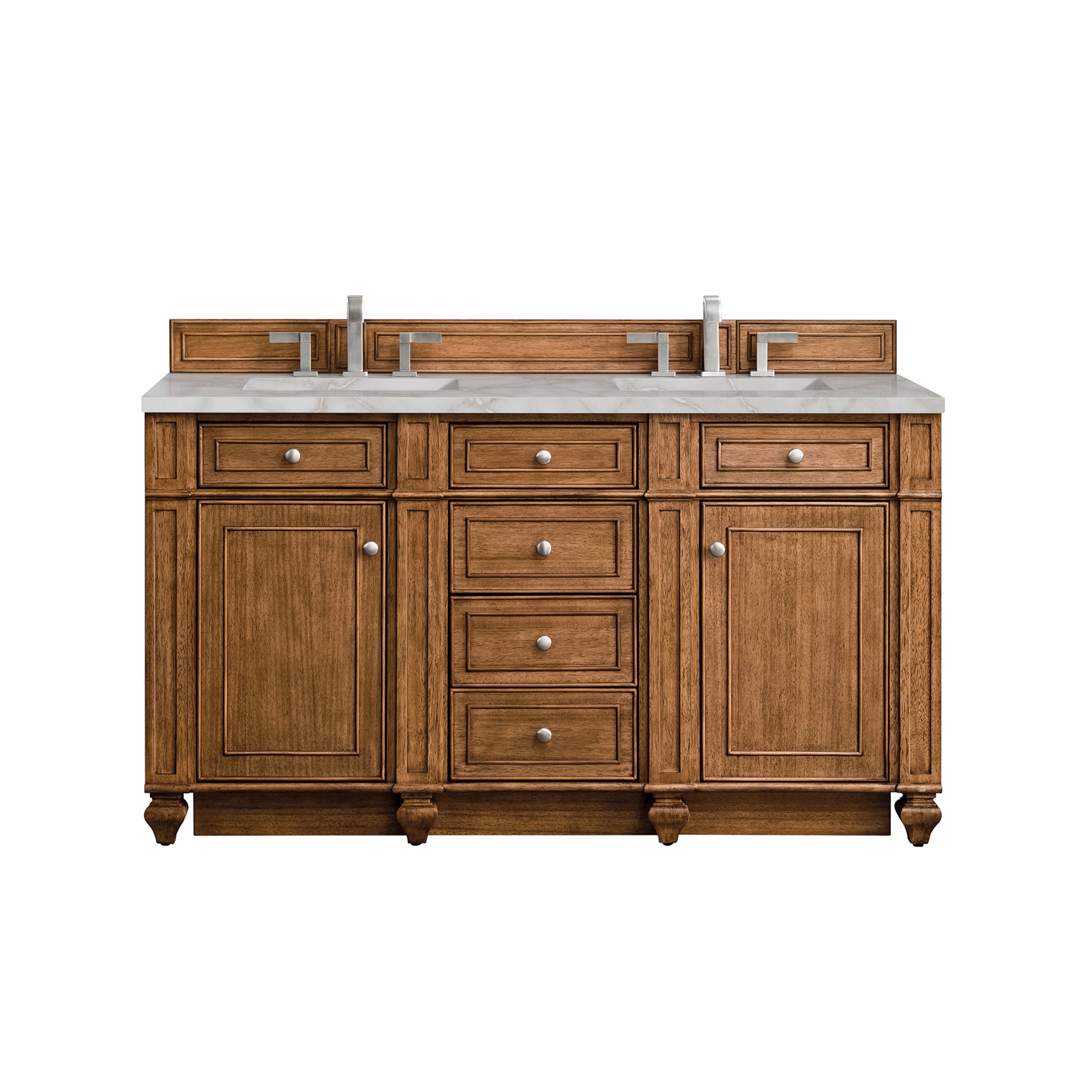 James Martin Bristol 60" Double Vanity in Saddle Brown with 3cm Countertop and FreePower Wireless Charger