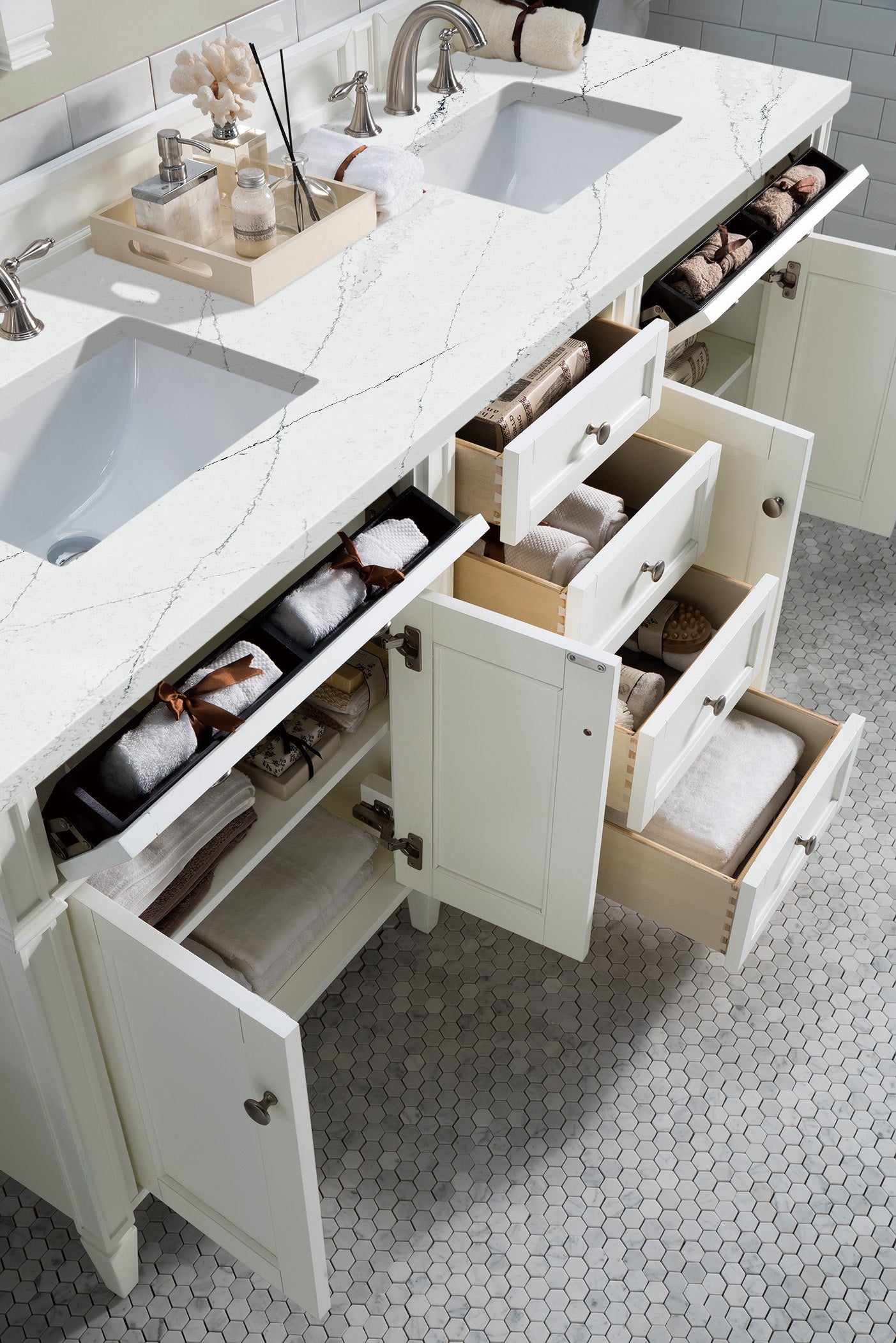 James Martin Brittany 72" Double Vanity in Bright White with 3cm Countertop