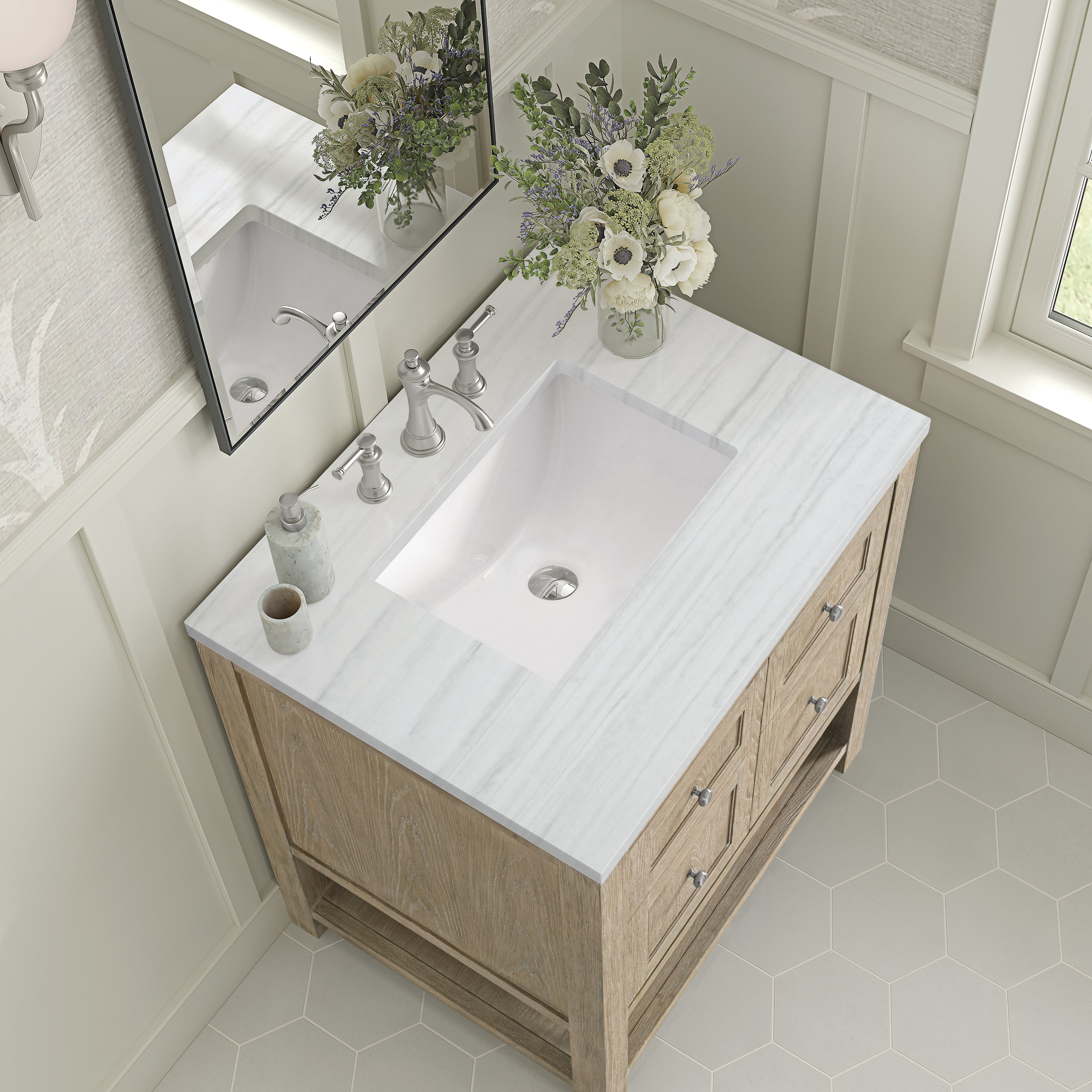 James Martin Breckenridge 30" Single Vanity in Whitewashed Oak with 3cm Countertop