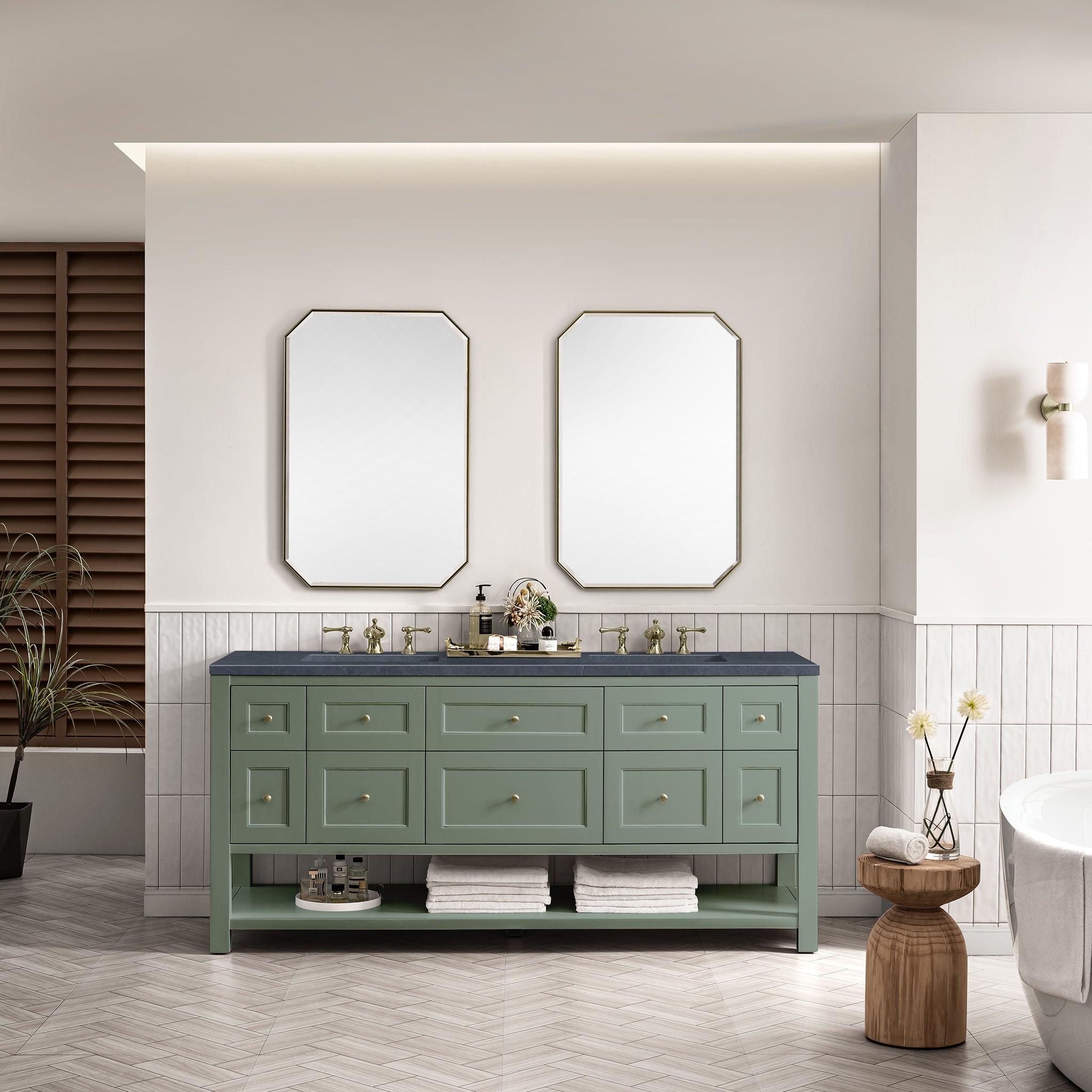 James Martin Breckenridge 72" Double Vanity in Smokey Celadon with 3cm Countertop