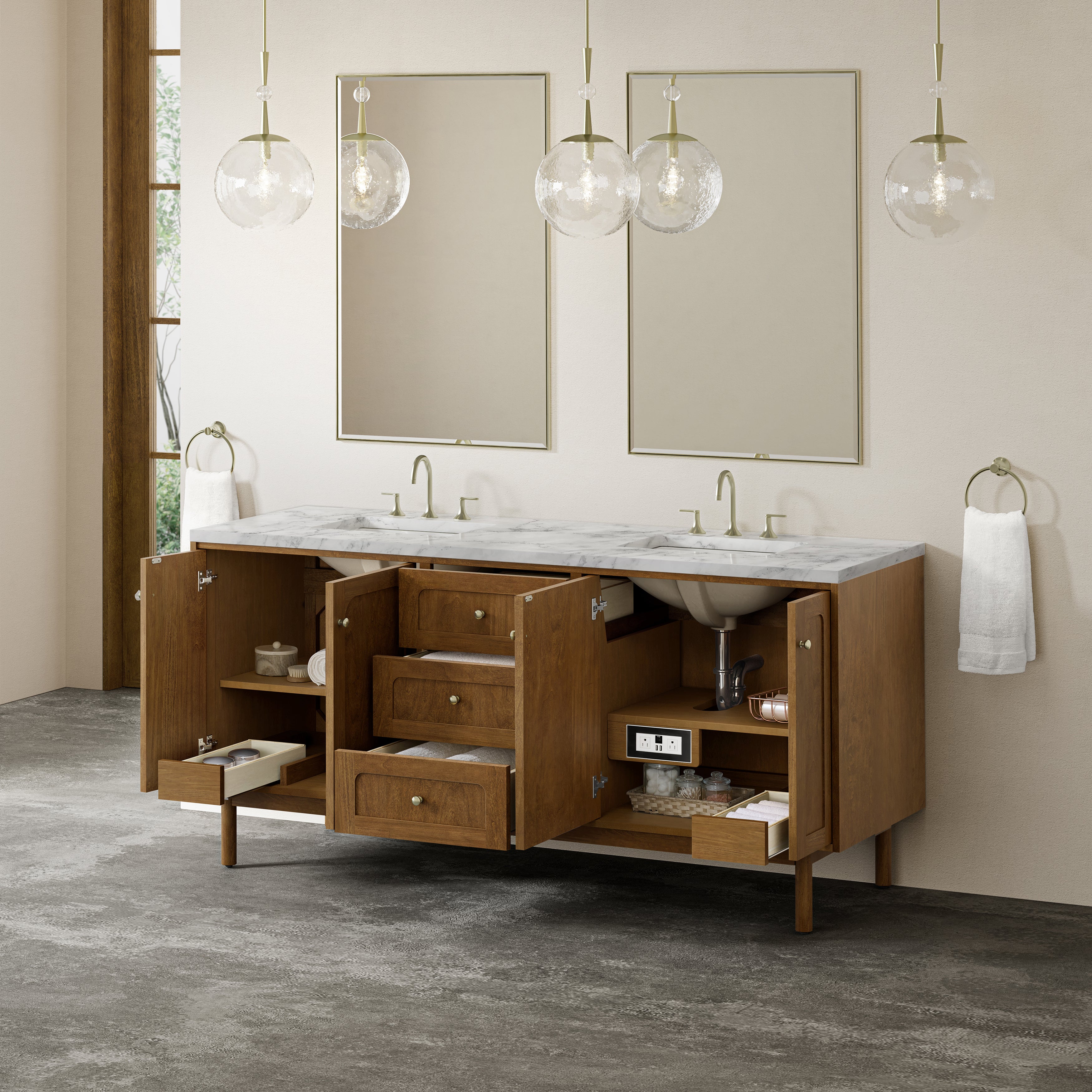 James Martin Laurent 72" Double Vanity in Honey Oak with 3cm Countertop