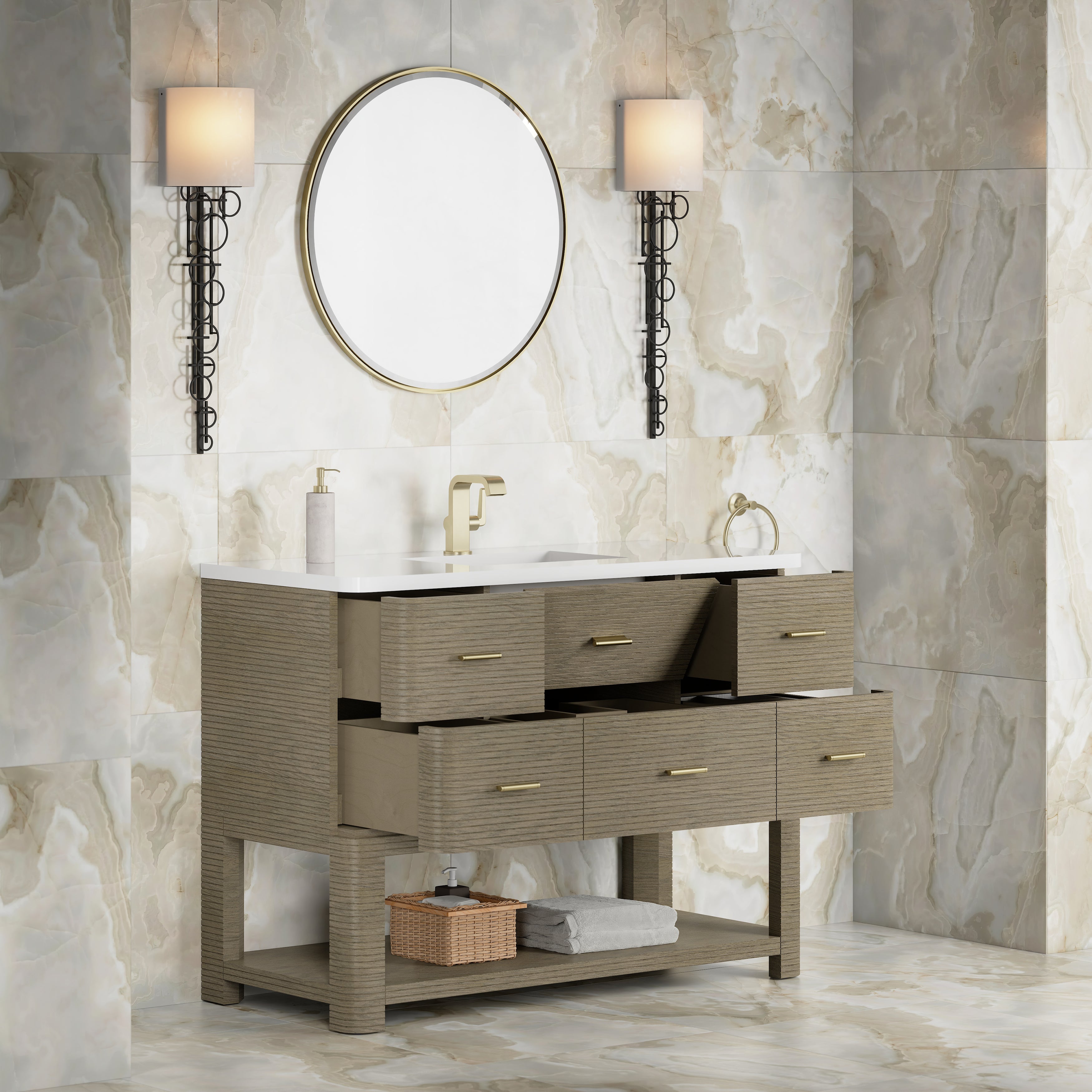 James Martin Lucian 48" Single Vanity in Pebble Oak with 3cm Countertop