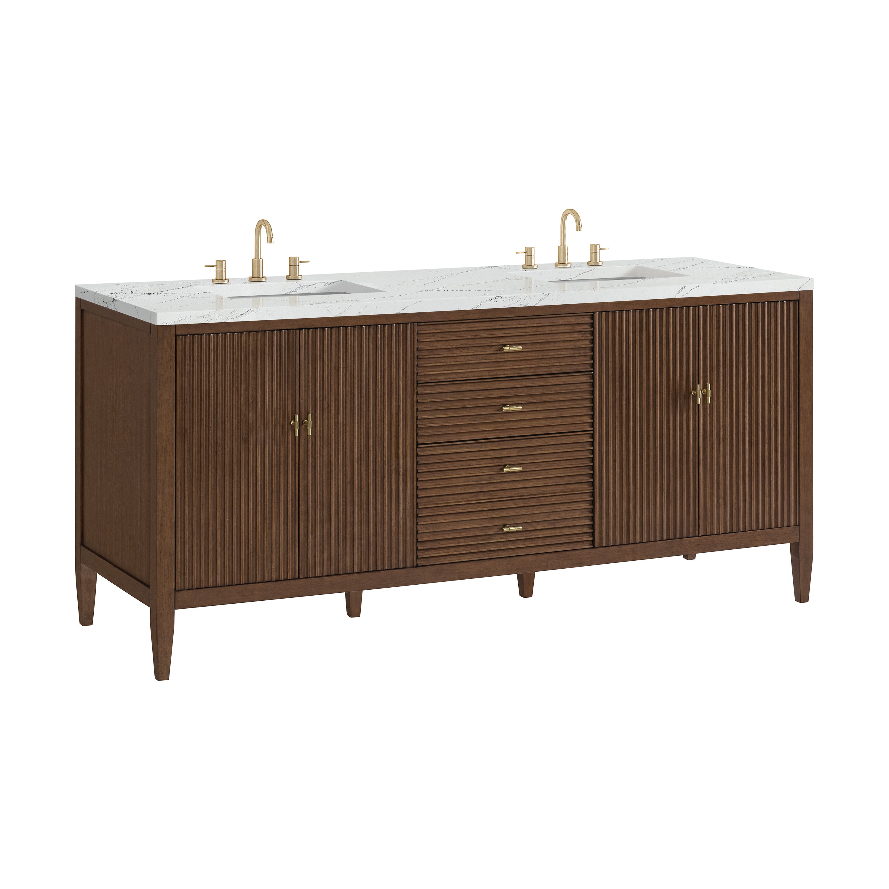 James Martin Myrrin 72" Double Vanity in Mid Century Walnut with 3cm Countertop and FreePower Wireless Charger