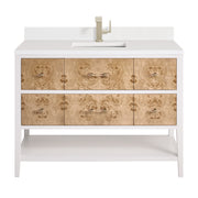 James Martin Olena 48" Single Vanity in Light Mappa Burl and Polished White with 3cm Countertop