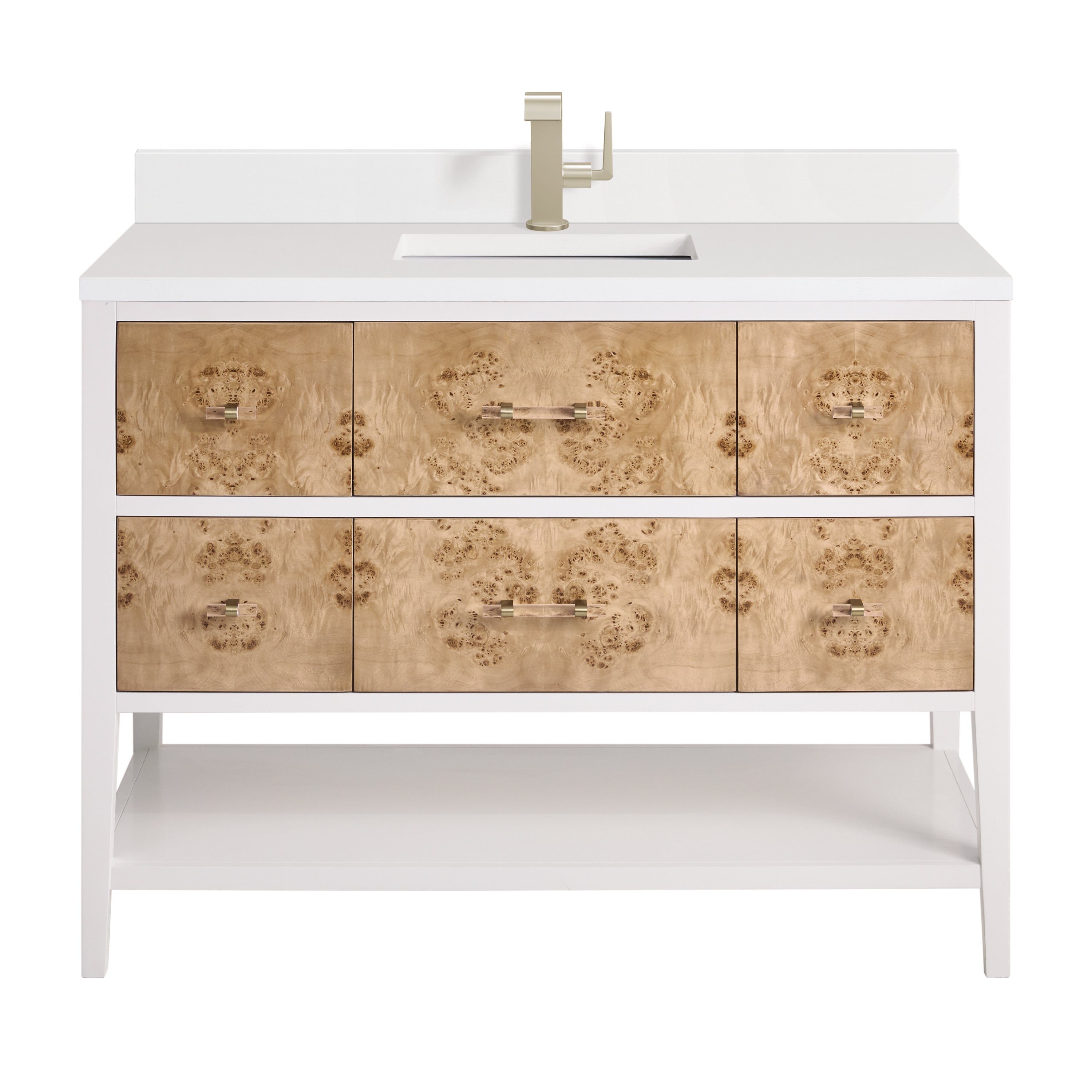 James Martin Olena 48" Single Vanity in Light Mappa Burl and Polished White with 3cm Countertop