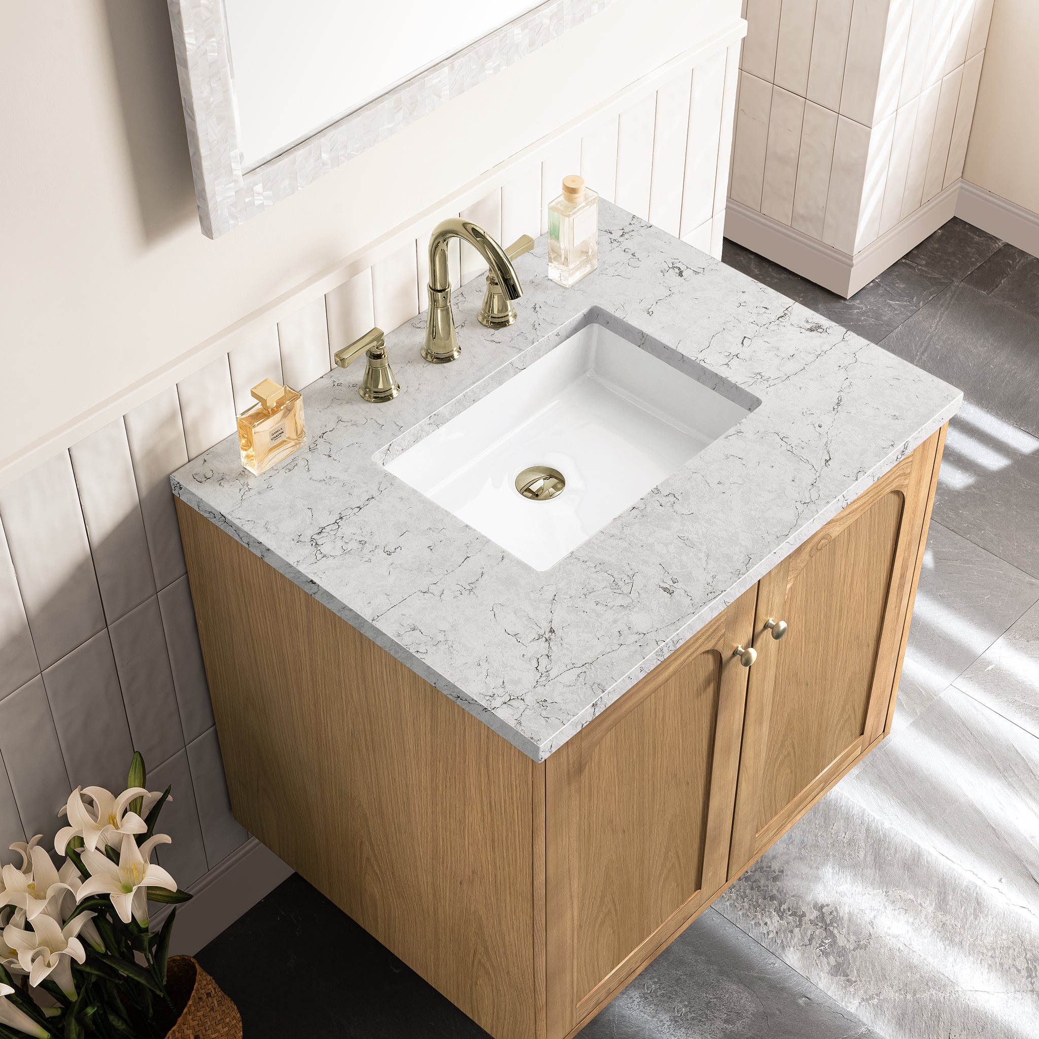 James Martin Laurent 30" Single Vanity in Light Natural Oak with 3cm Countertop