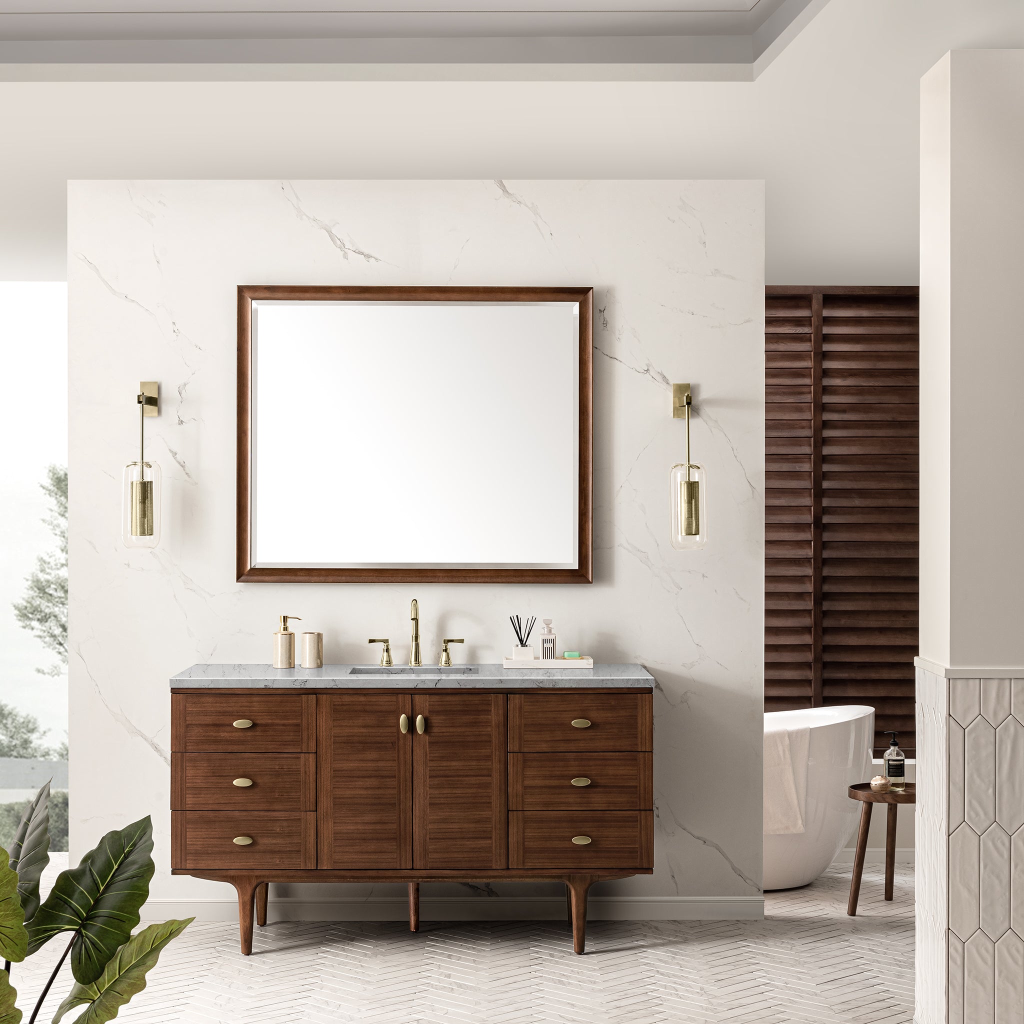 James Martin Amberly 60" Single Vanity in Mid-Century Walnut with 3cm Countertop