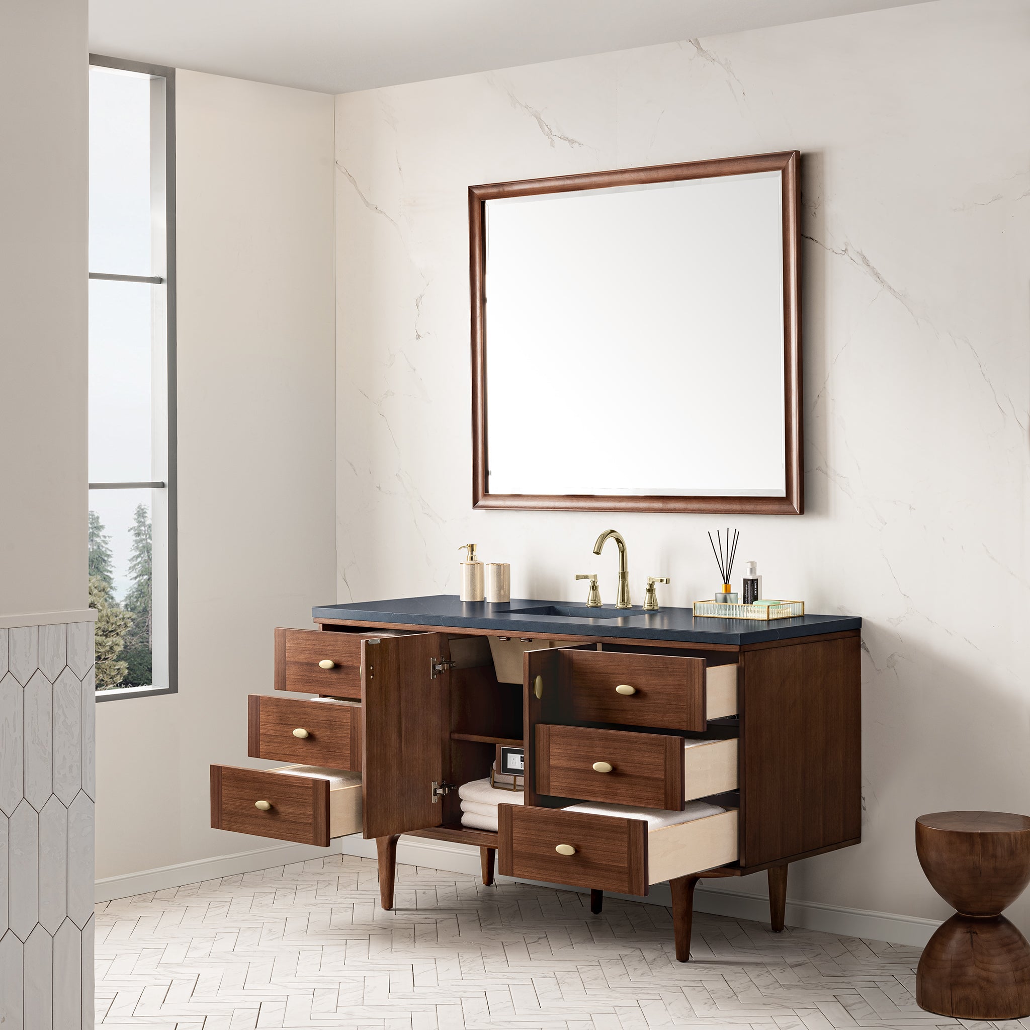 James Martin Amberly 60" Single Vanity in Mid-Century Walnut with 3cm Countertop