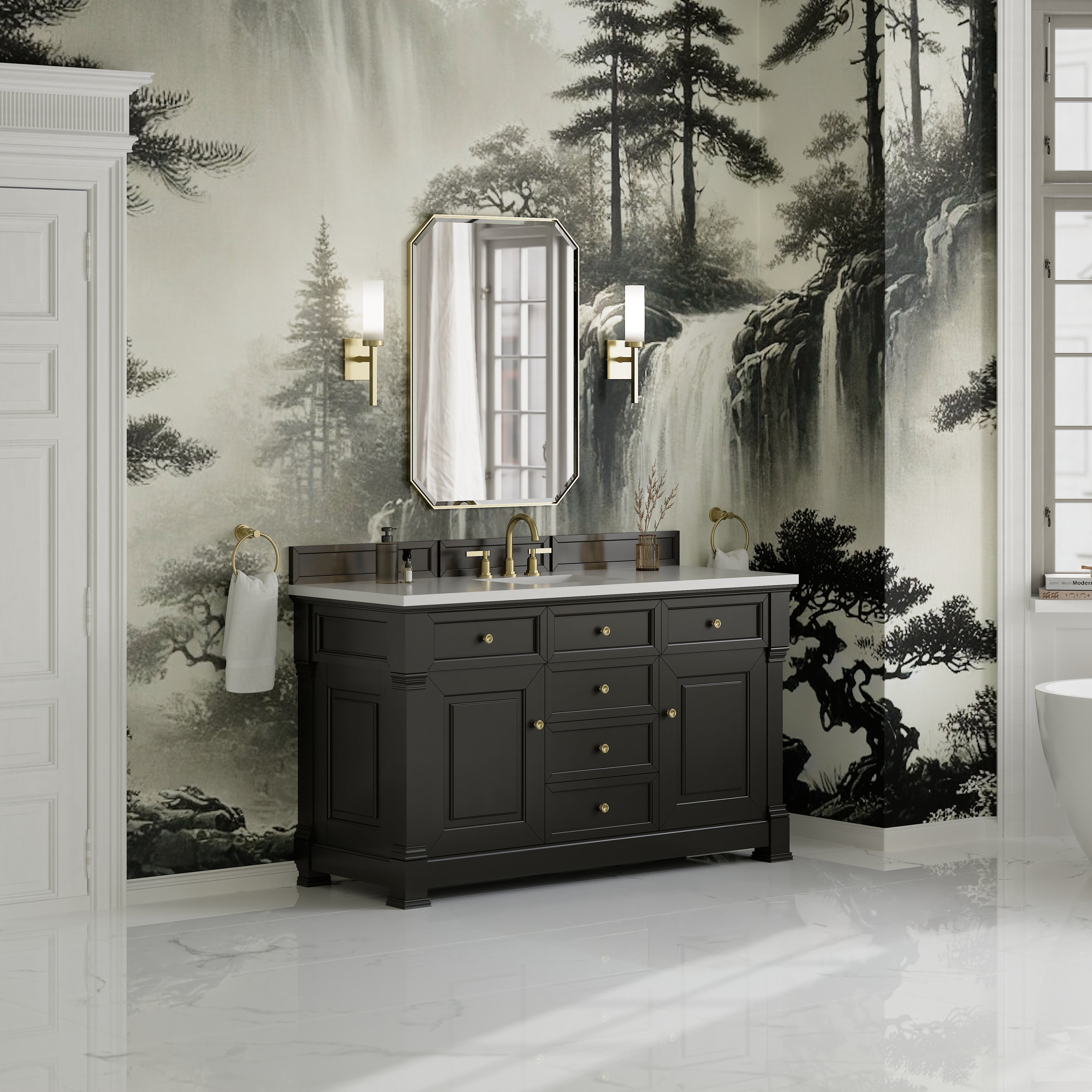 James Martin Brookfield 60" Single Vanity in Black Onyx with 3cm Countertop