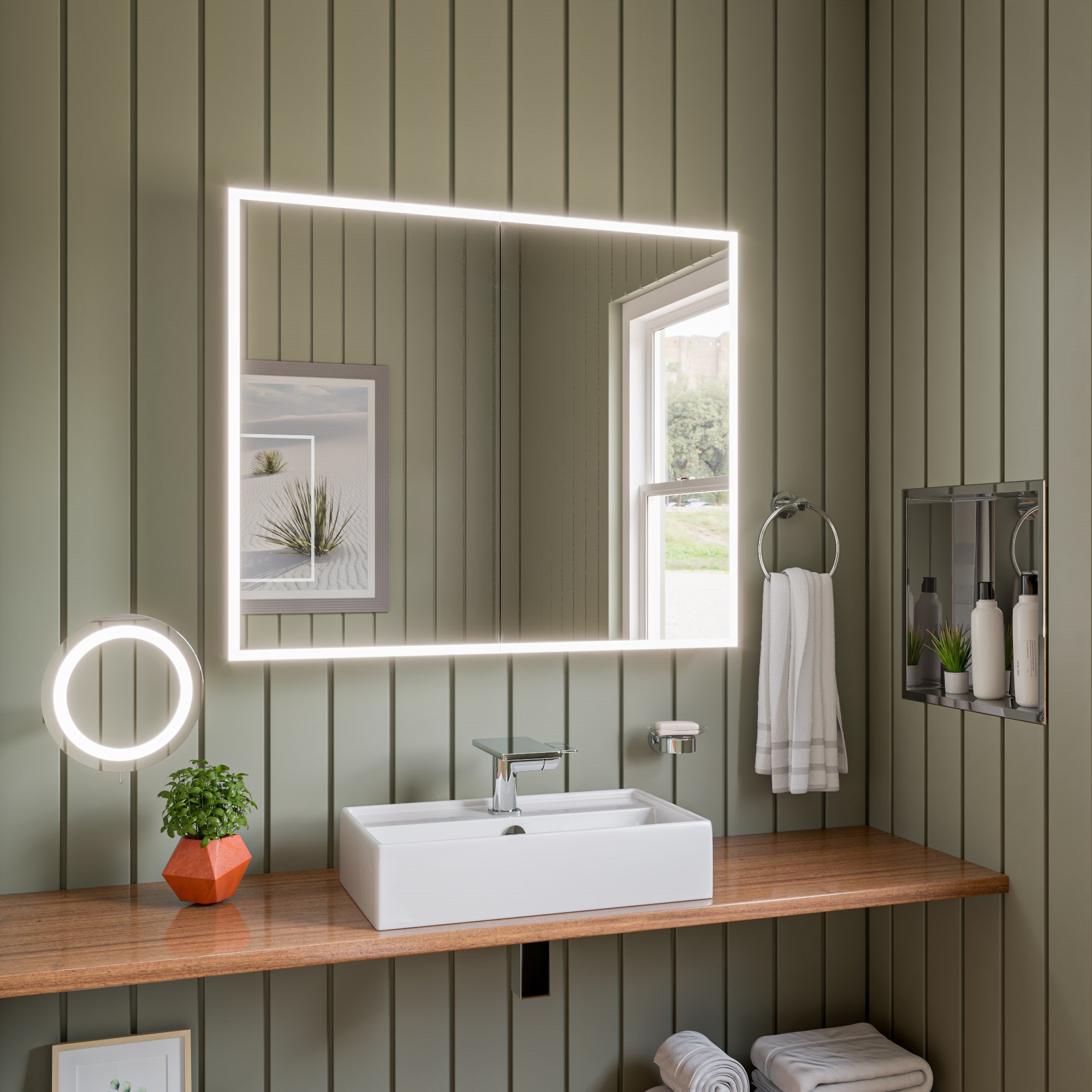 ALFI brand ABM9WLED Wall Mount Round 9" 5x Magnifying Cosmetic Mirror with Light