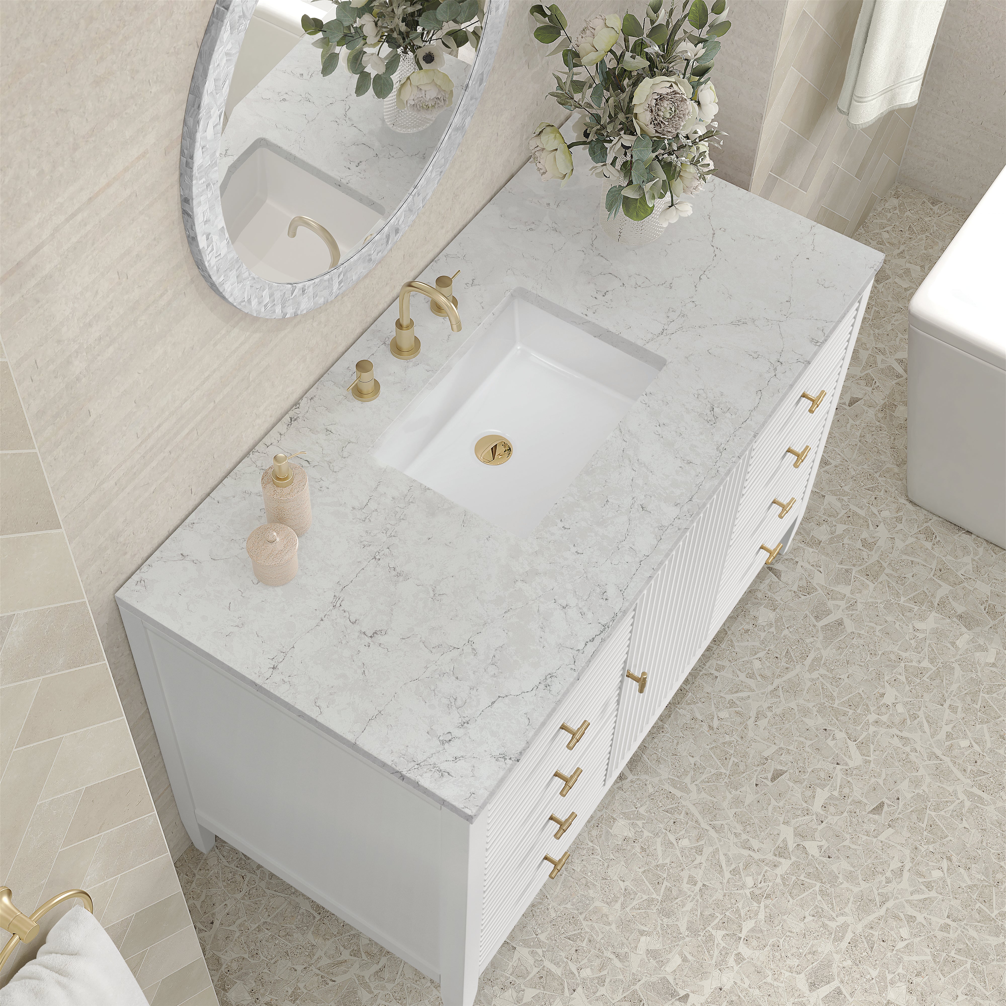 James Martin Myrrin 48" Single Vanity in Bright White with 3cm Countertop