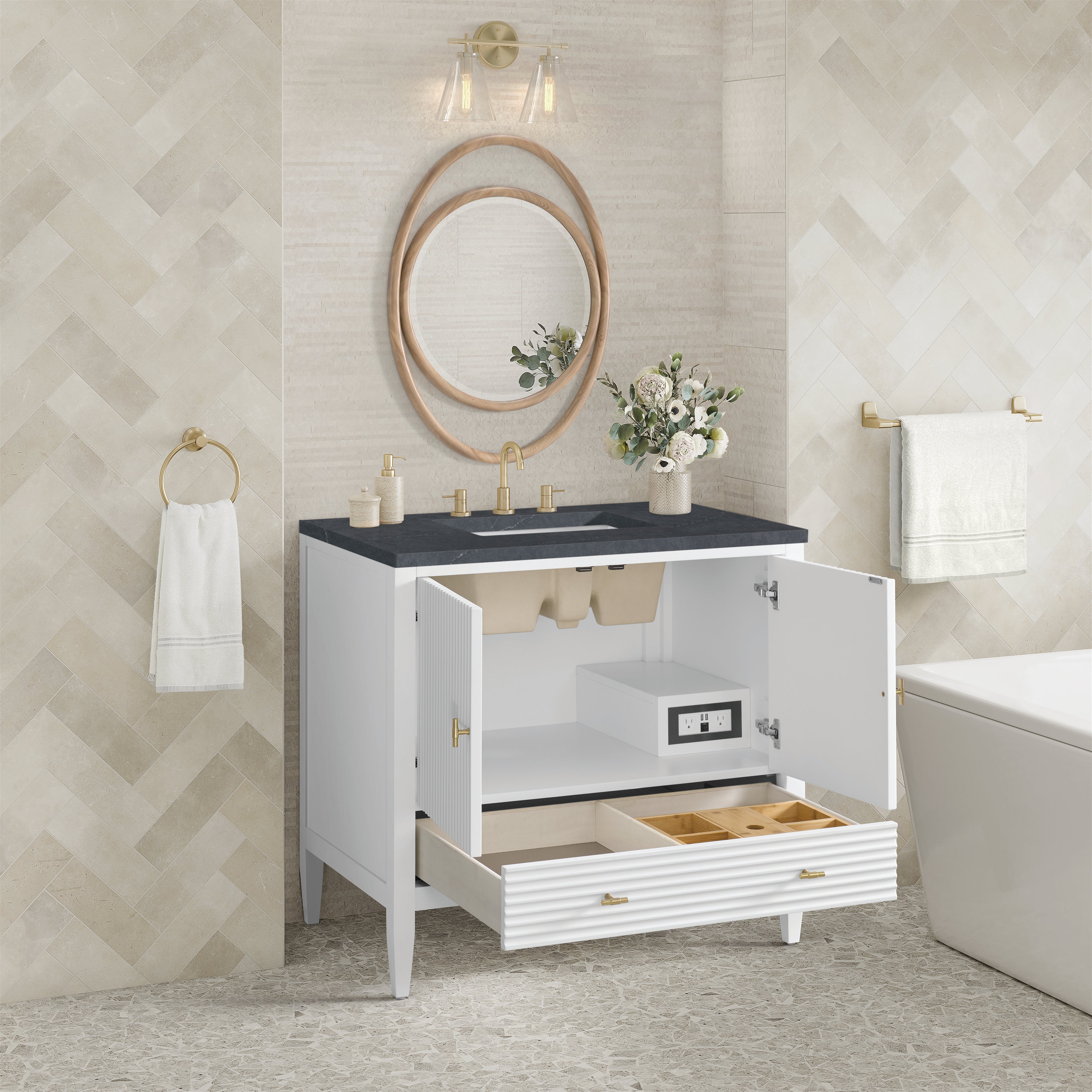 James Martin Myrrin 36" Vanity in Bright White with 3cm Countertop