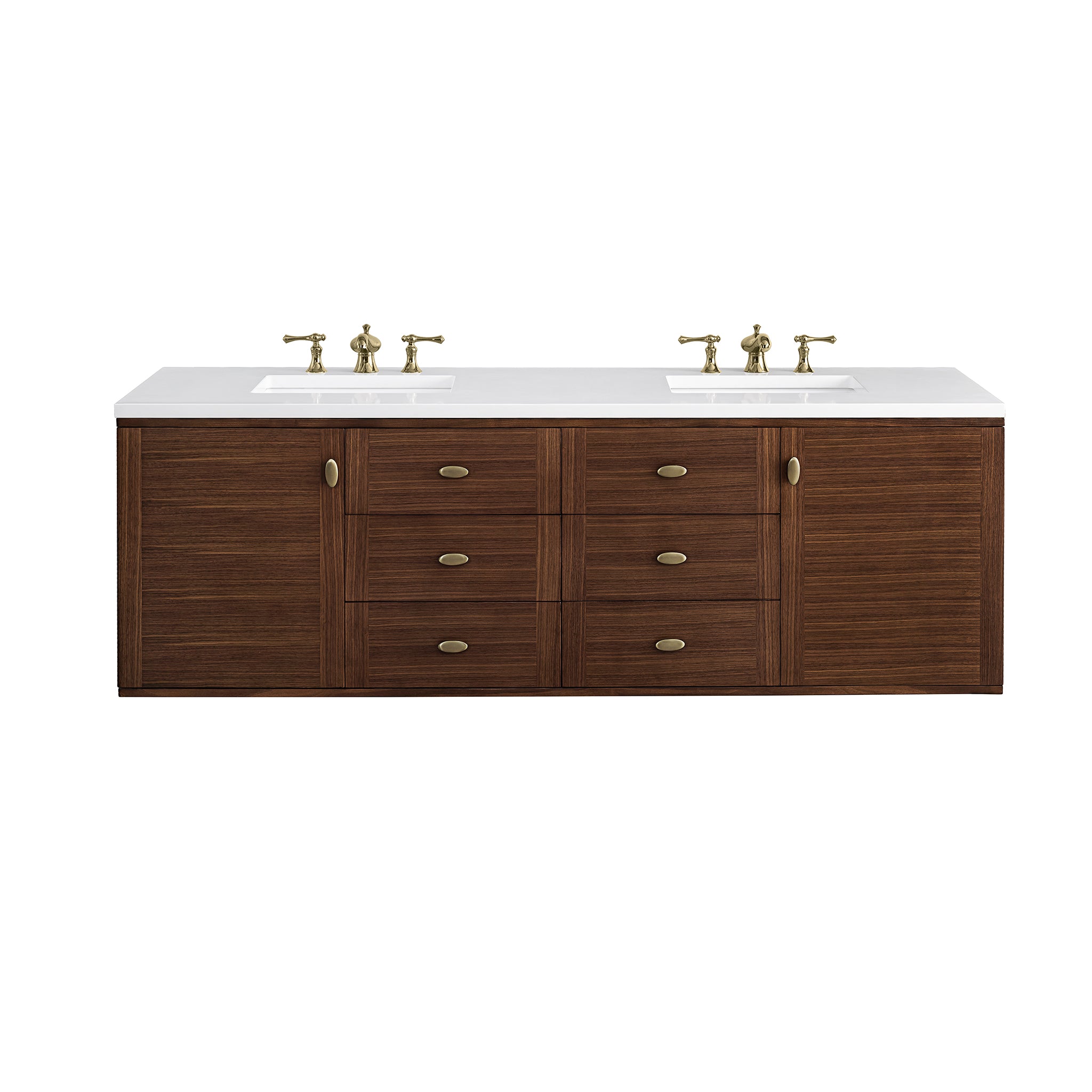 James Martin Amberly 72" Double Vanity in Mid-Century Walnut with 3cm Countertop