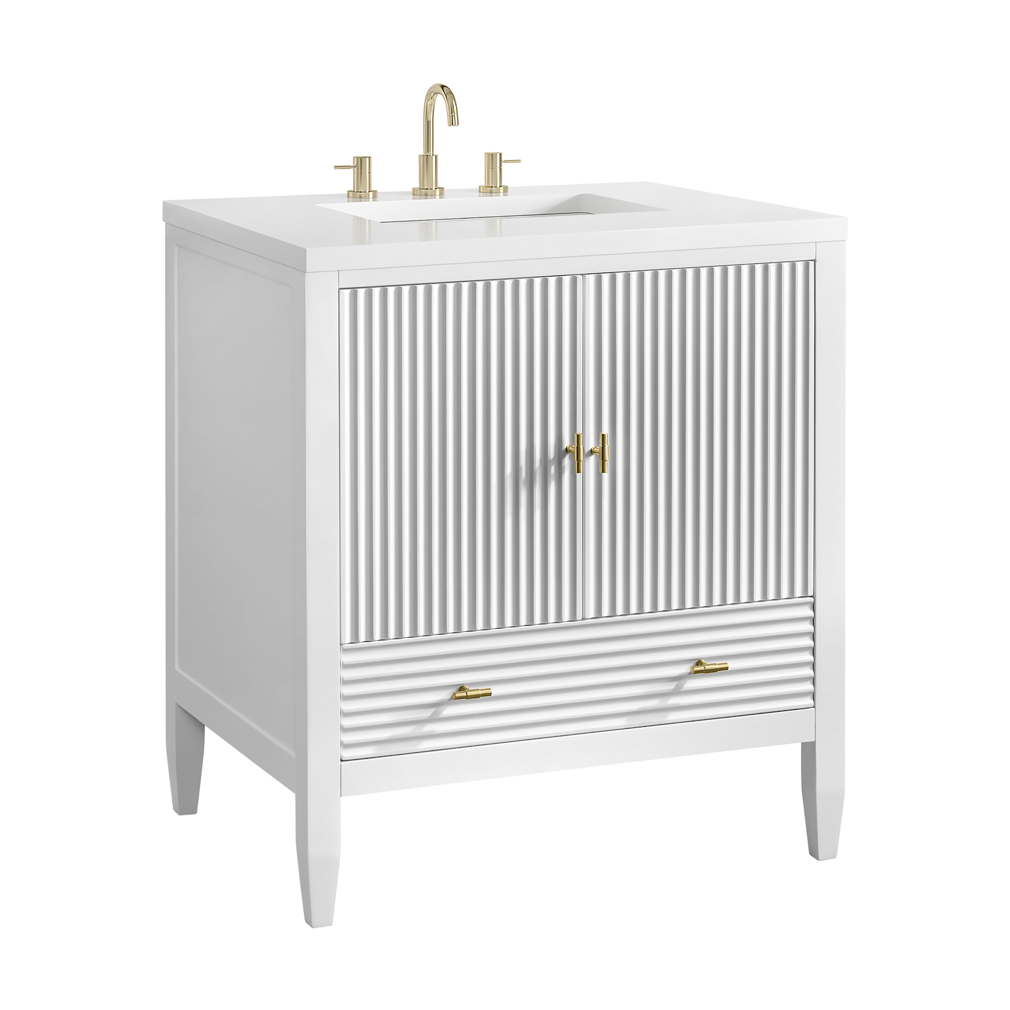 James Martin Myrrin 30" Single Vanity in Bright White with 3cm Countertop