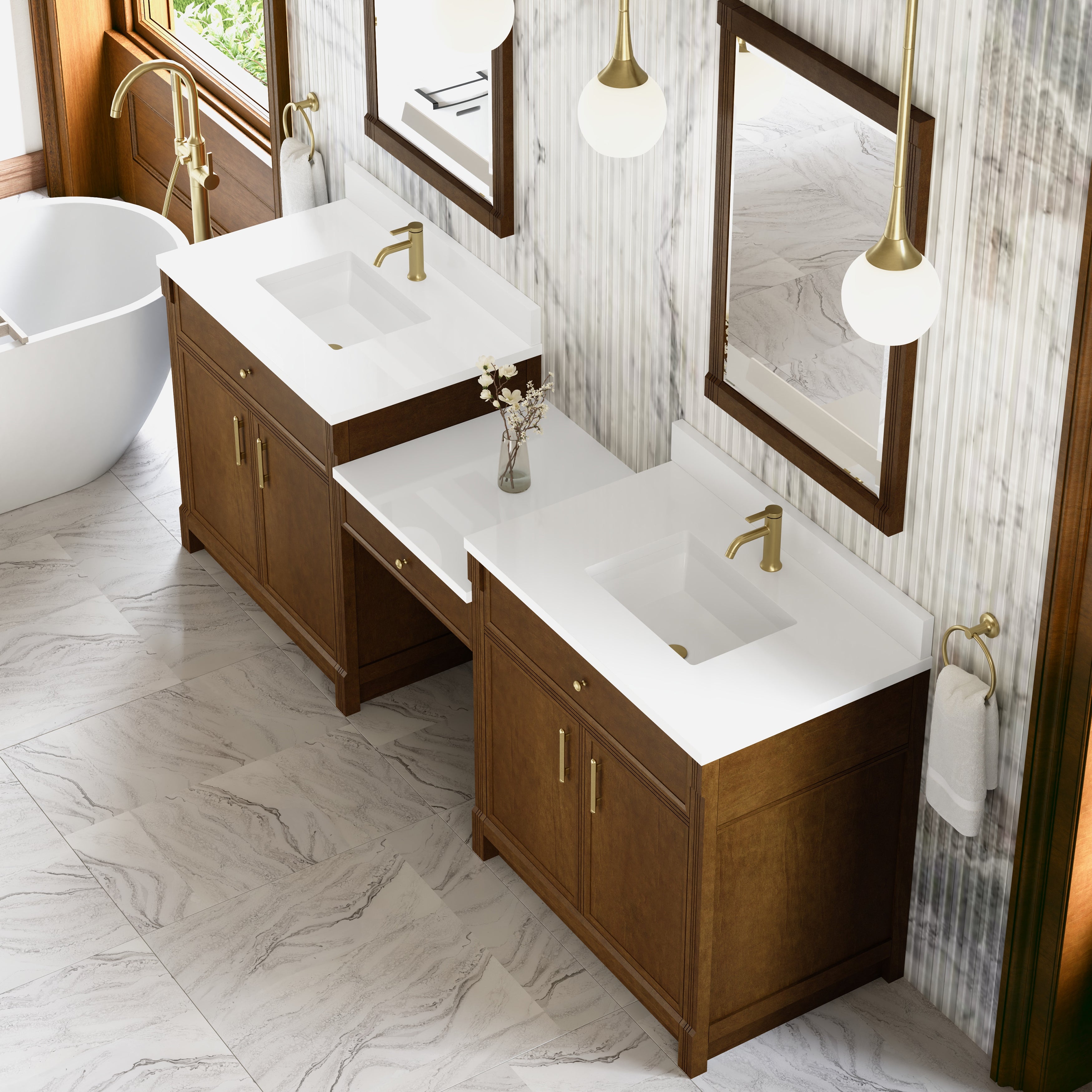James Martin Bellshire 96" Dual Vanity Set with 24" Make-Up Counter in Honey Oak with 3cm Countertop