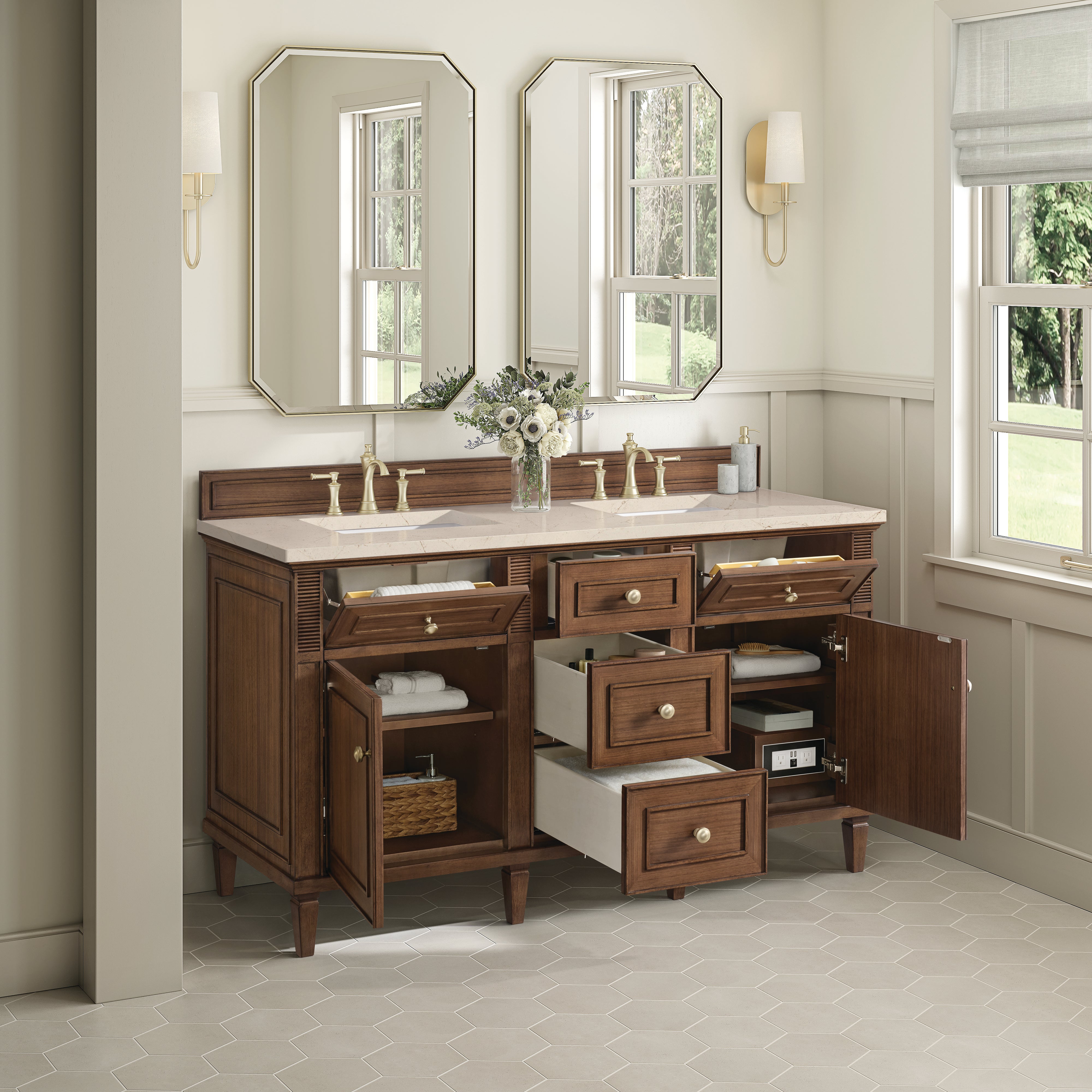 James Martin Lorelai 60" Double Vanity in Mid-Century Walnut with 3cm Countertop