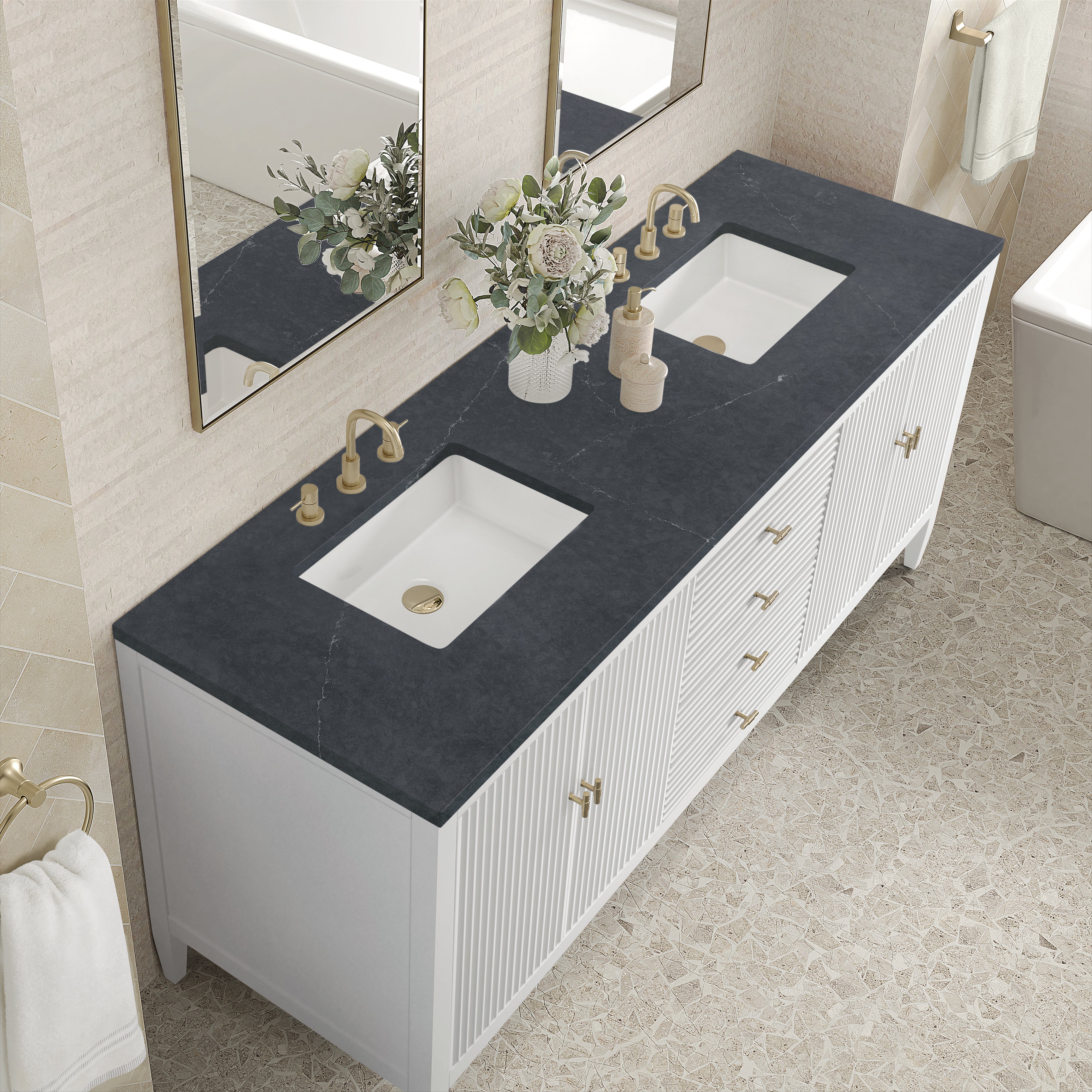 James Martin Myrrin 72" Double Vanity in Bright White with 3cm Countertop