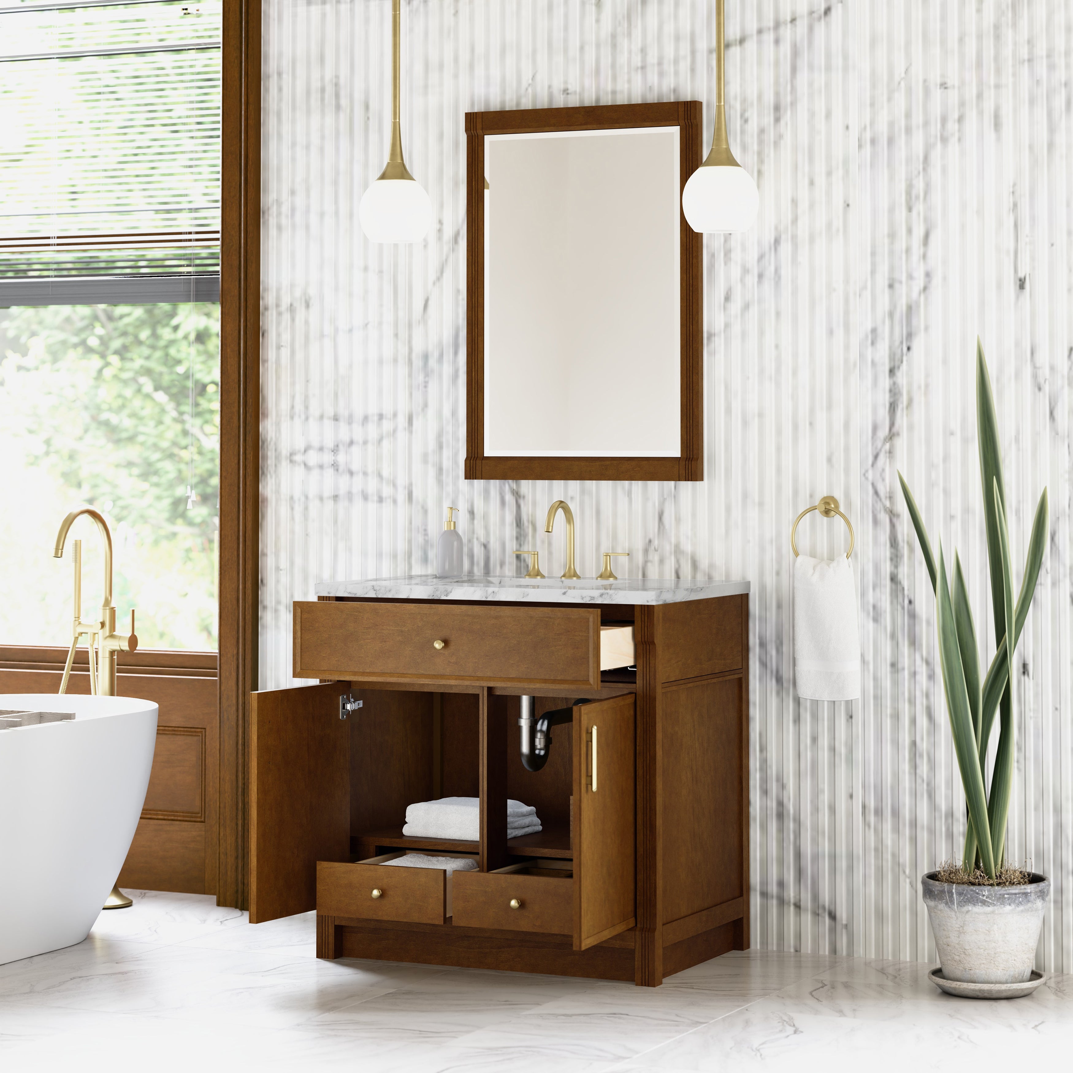 James Martin Bellshire 36" Single Vanity in Honey Oak with 3cm Countertop