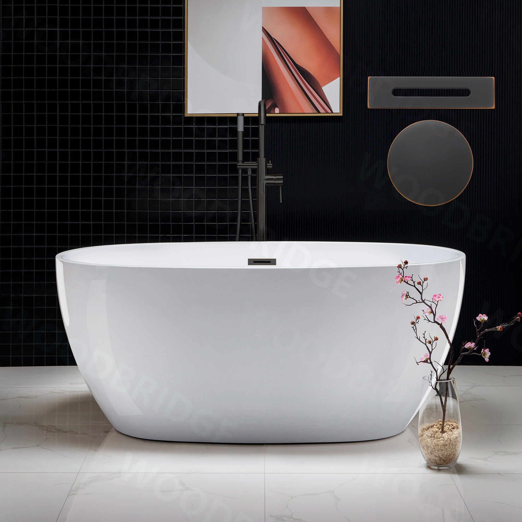 WOODBRIDGE 55" Acrylic Freestanding Bathtub Contemporary Soaking Tub with Drain & Overflow, B1418
