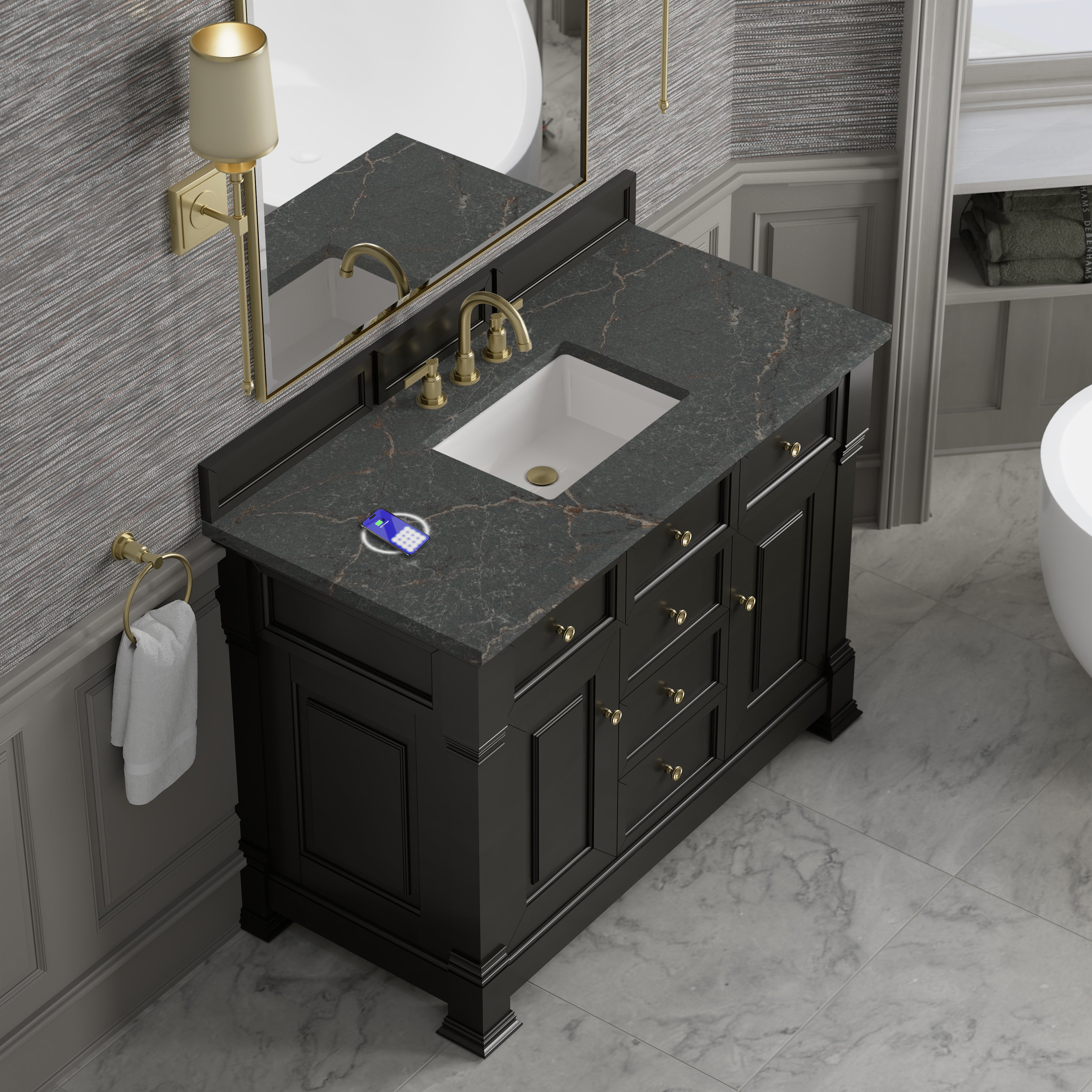 James Martin Brookfield 48" Single Vanity in Black Onyx with 3cm Countertop and FreePower Wireless Charger