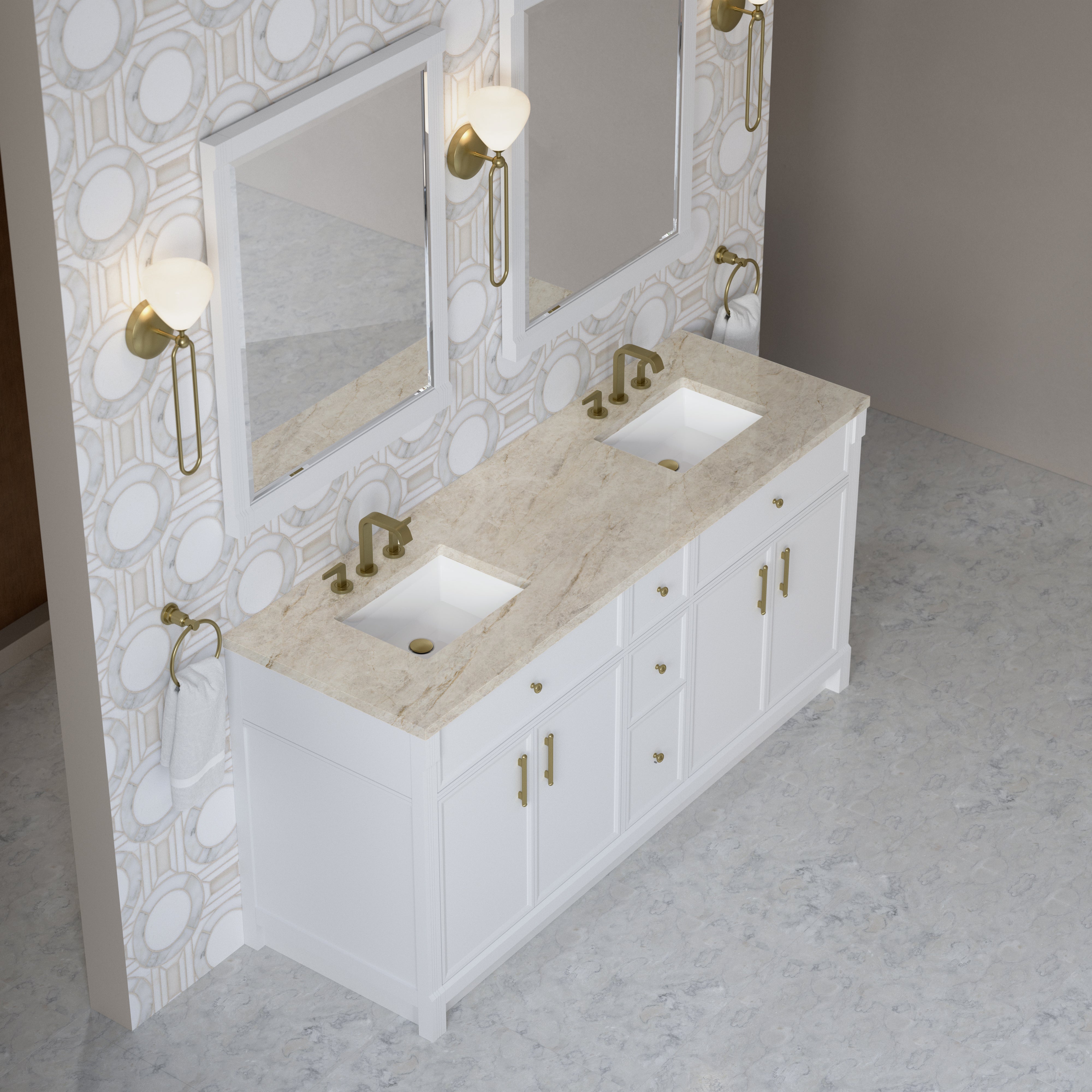 James Martin Bellshire 72" Double Vanity in Bright White with 3cm Countertop