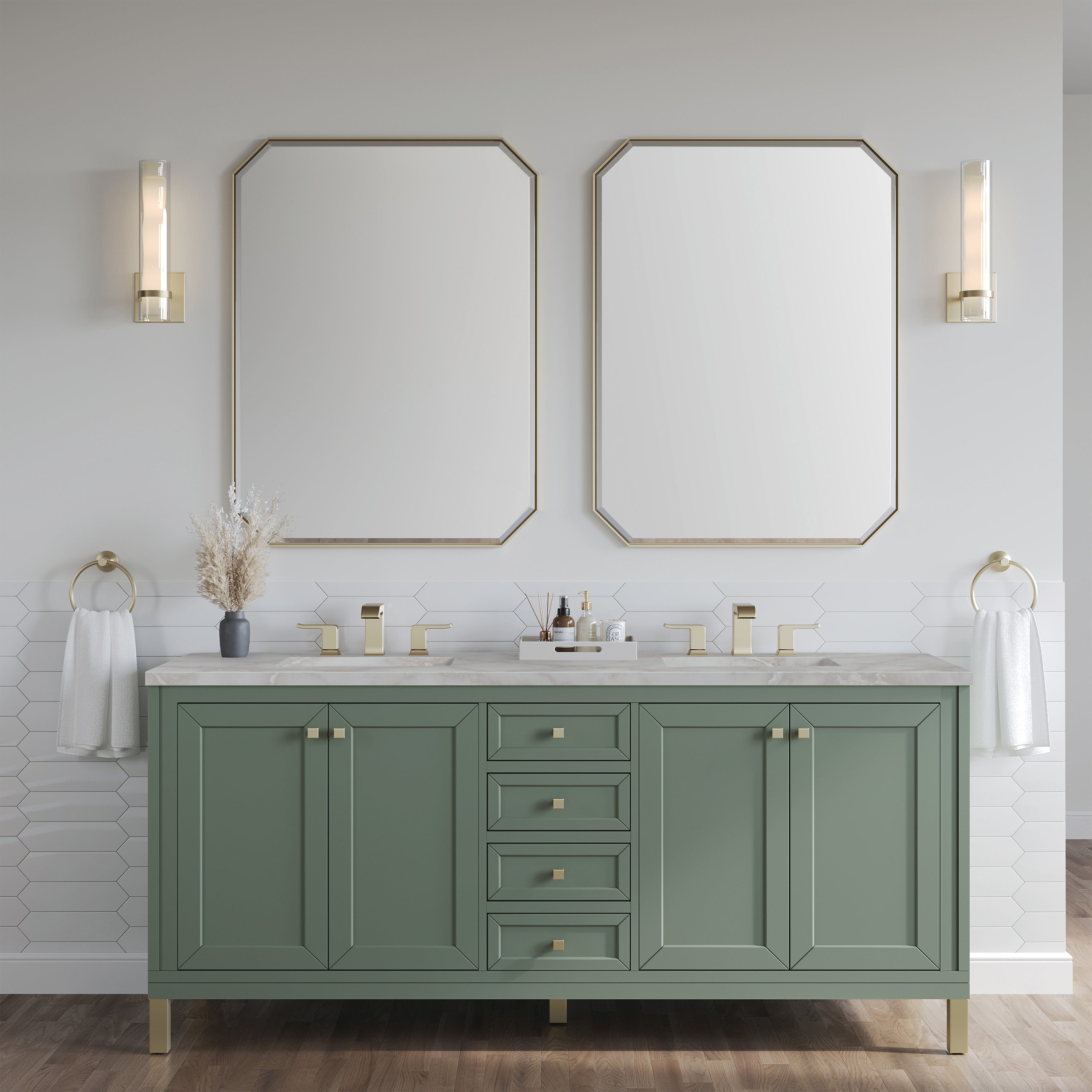 James Martin Chicago 72" Double Vanity in Smokey Celadon with 3cm Countertop