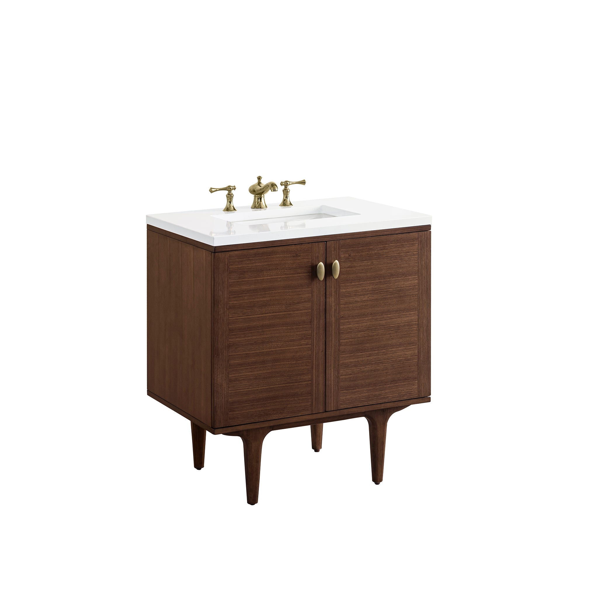 James Martin Amberly 30" Single Vanity in Mid-Century Walnut with 3cm Countertop