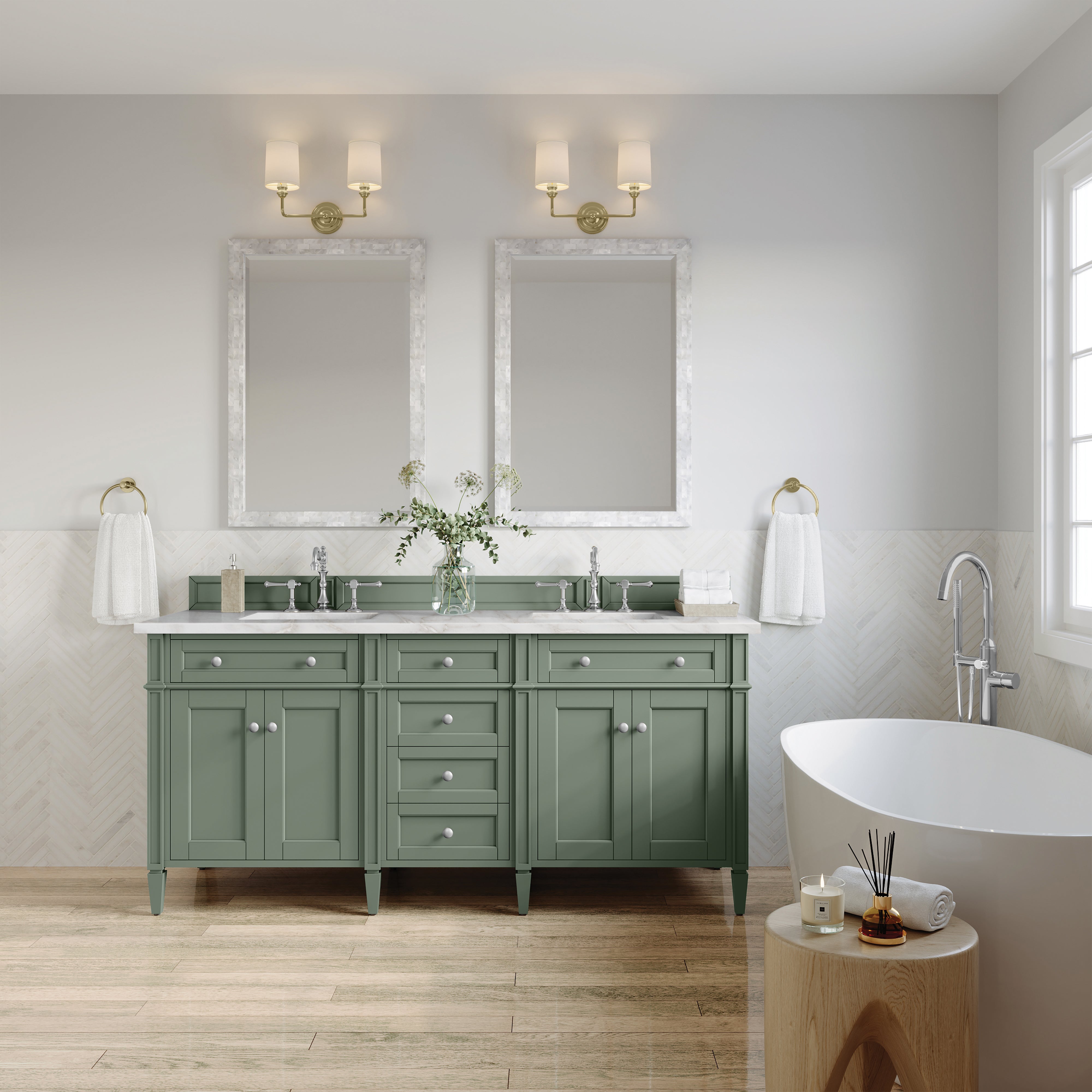 James Martin Brittany 72" Double Vanity in Smokey Celadon with 3cm Countertop