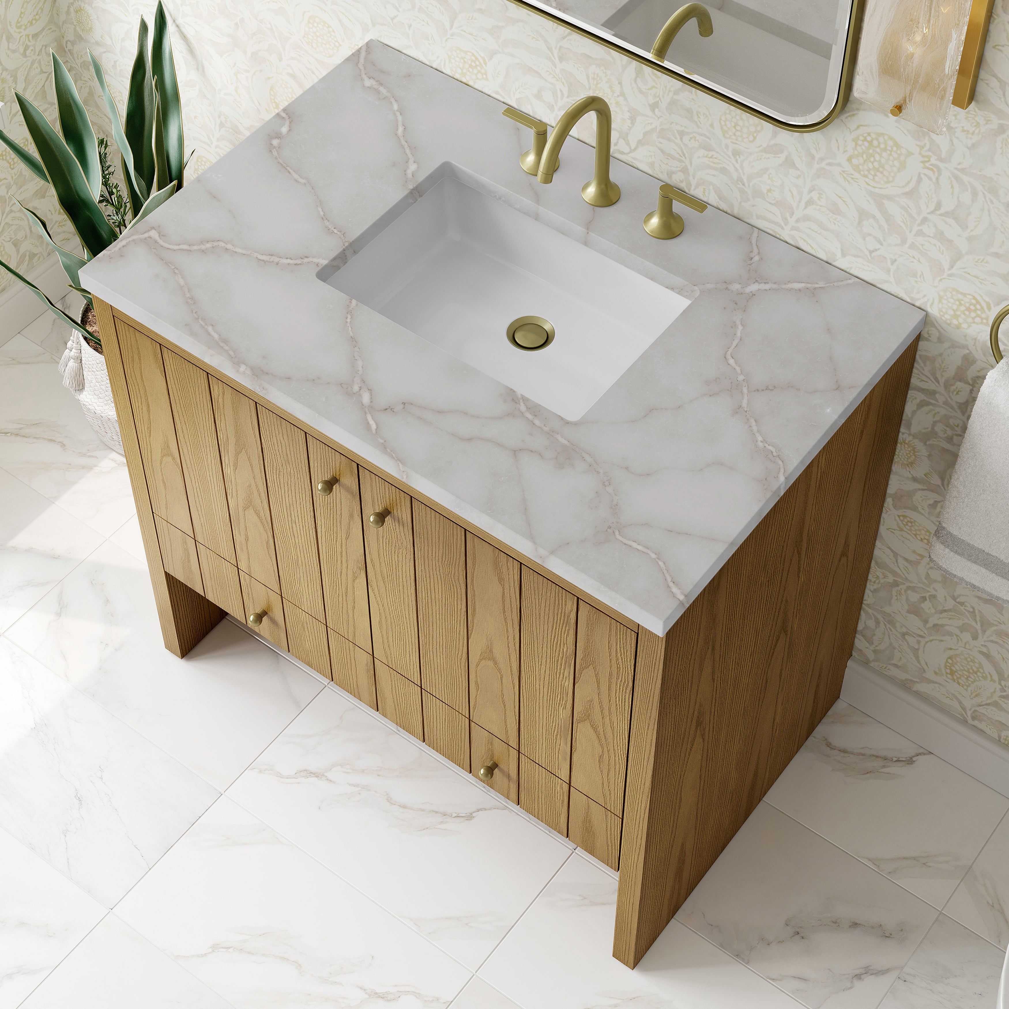 James Martin Hudson 36" Single Vanity in Light Natural Oak with 3cm Countertop